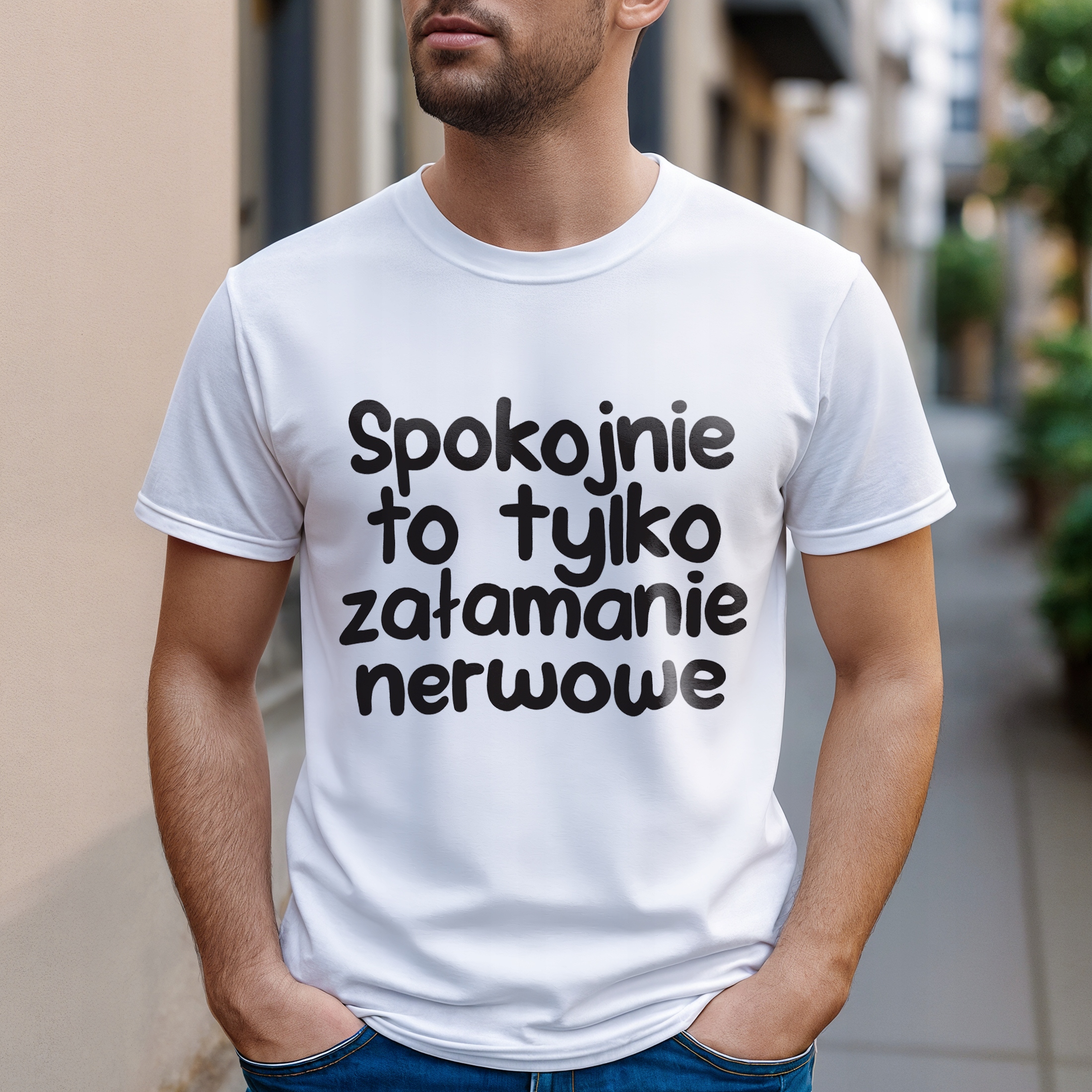 Koszulka biała męska Spokojnie To Tylko Załamanie Nerwowe Prezent r. 3XL