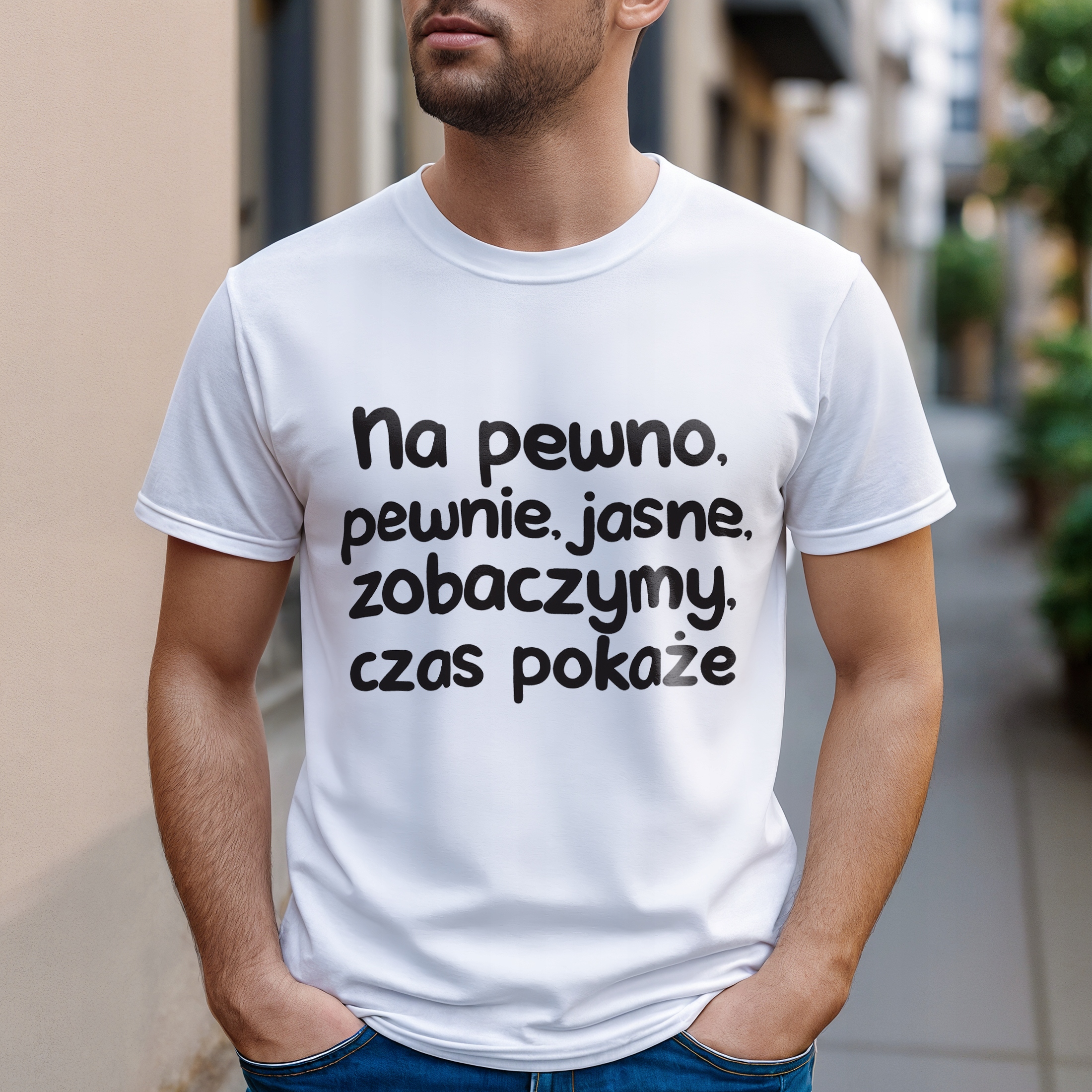 Koszulka biała męska No Pewno Pewnie Jasne Zobaczymy Prezent r. 3XL
