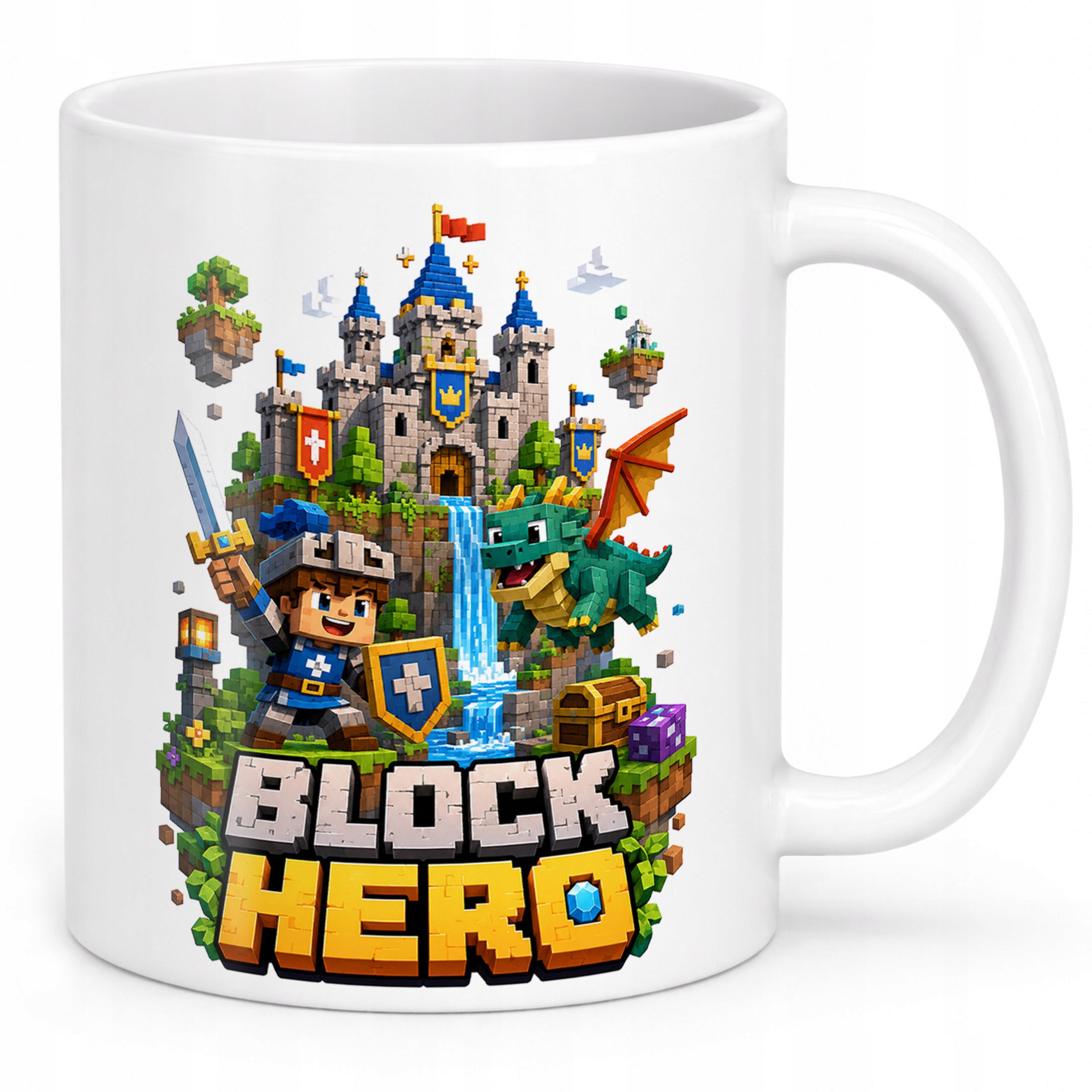 Zestaw Kubek Biały Poduszka Z Nadrukiem BLOCK HERO Gra Prezent
