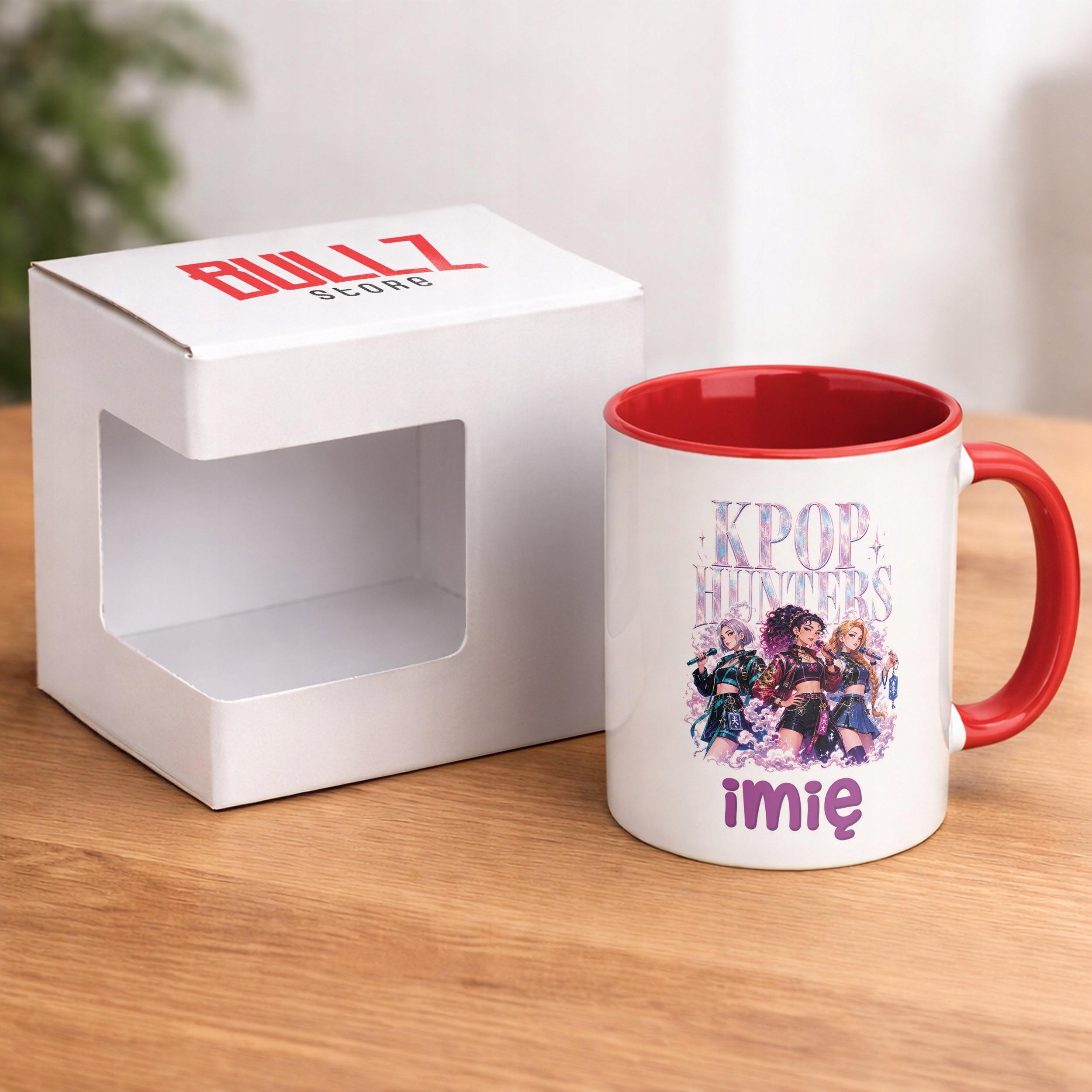 Zestaw Personalizowany Kubek Czerwony Poduszka Łowczynie Kpop Prezent