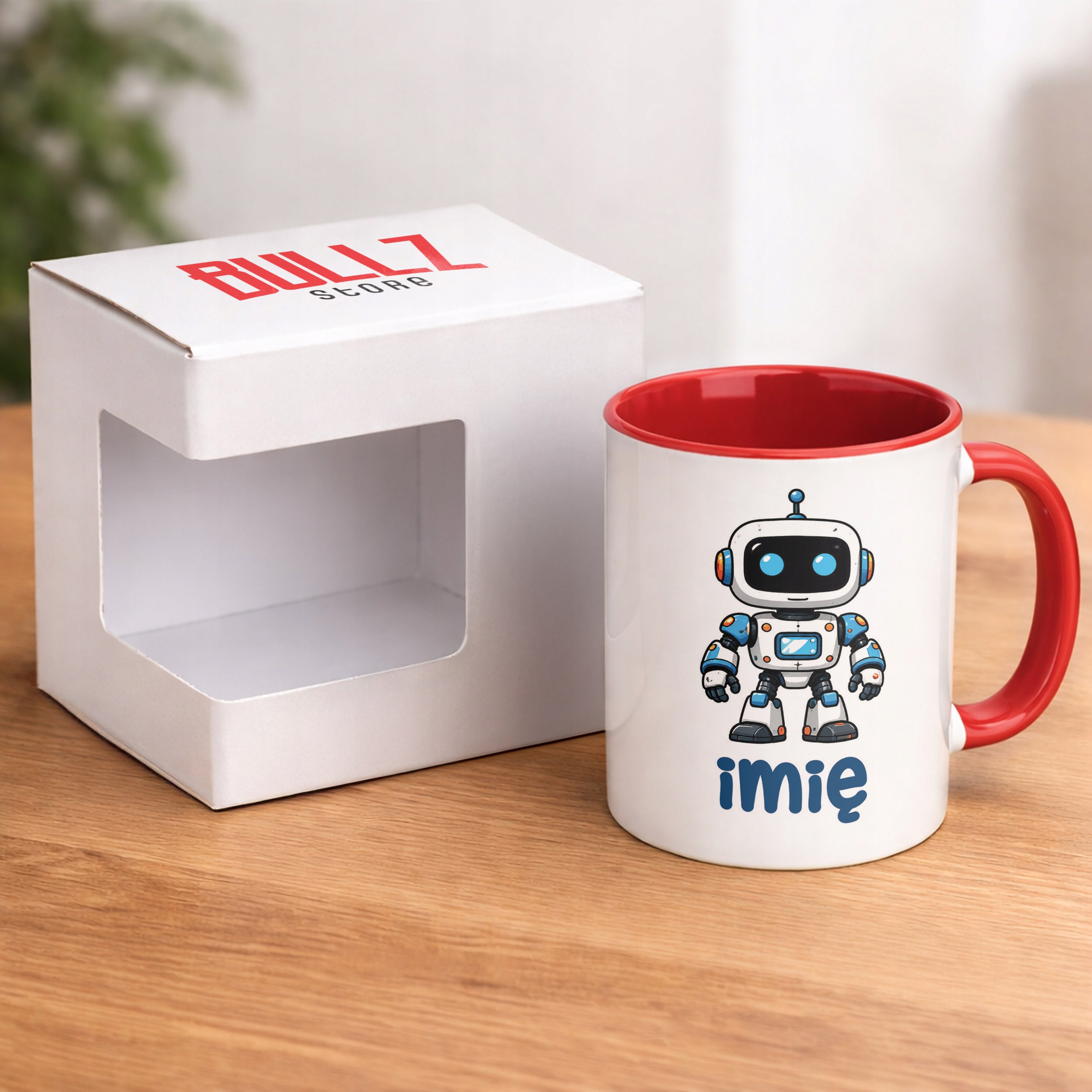 Zestaw Personalizowany Plecak Worek Kubek Czerwony Robot Prezent