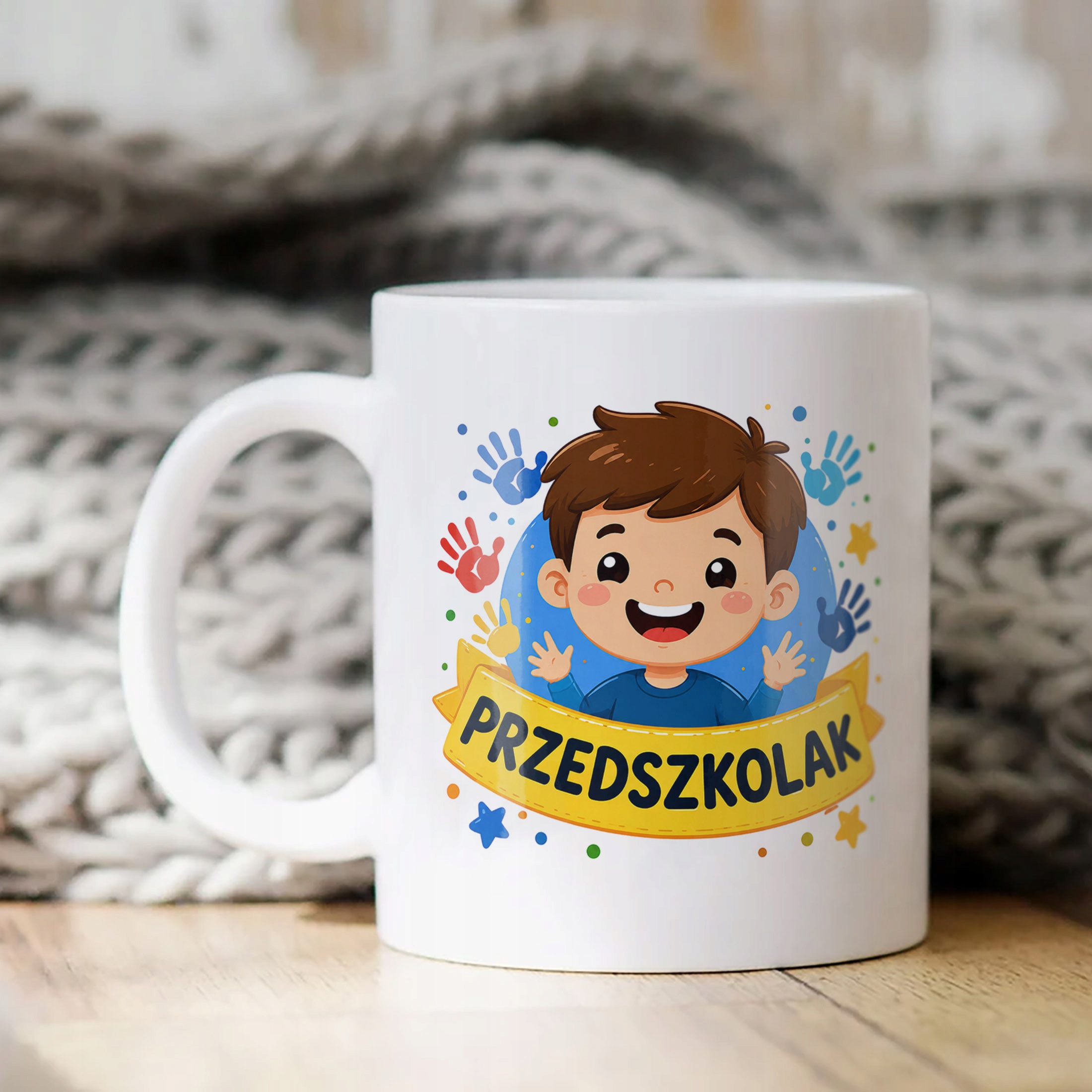 Biały Kubek z nadrukiem Przedszkolak Szkoła Dla Dzieci Prezent