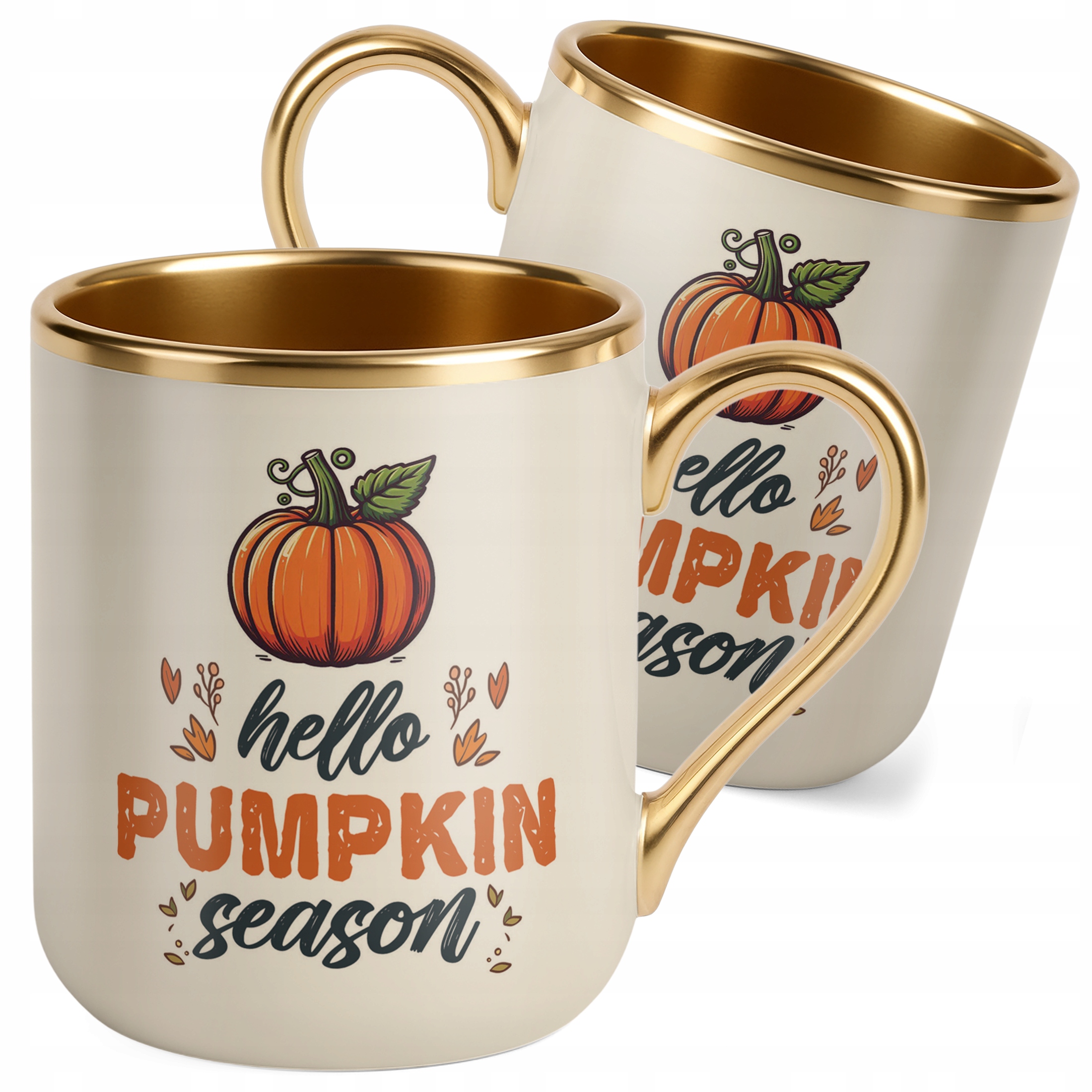 Kubek Premium Złoty Ecru Jesienny Jesień Hello Pumpkin Dynia Prezent