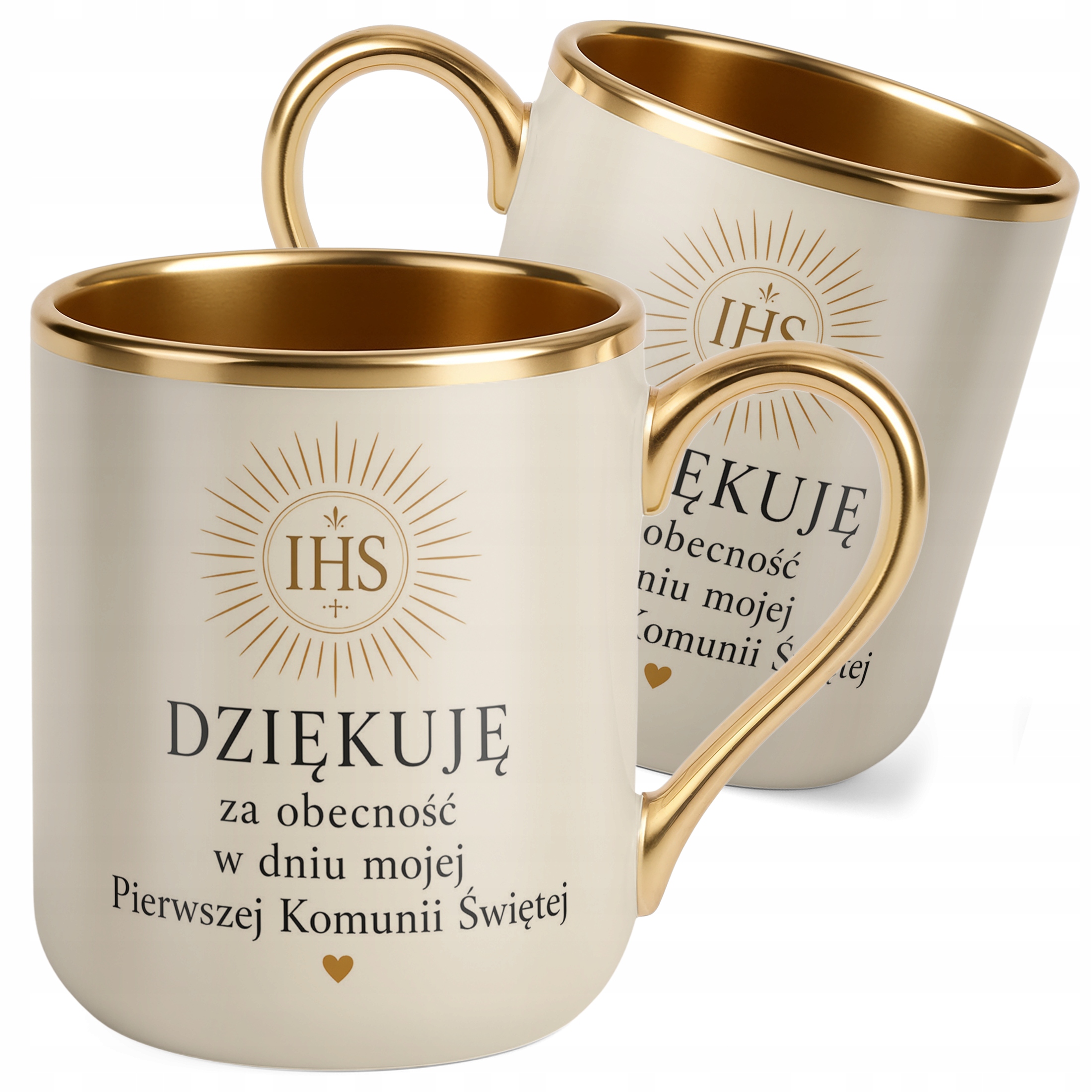 Kubek Premium złoty ecru Komunia Święta pamiątka dla gości