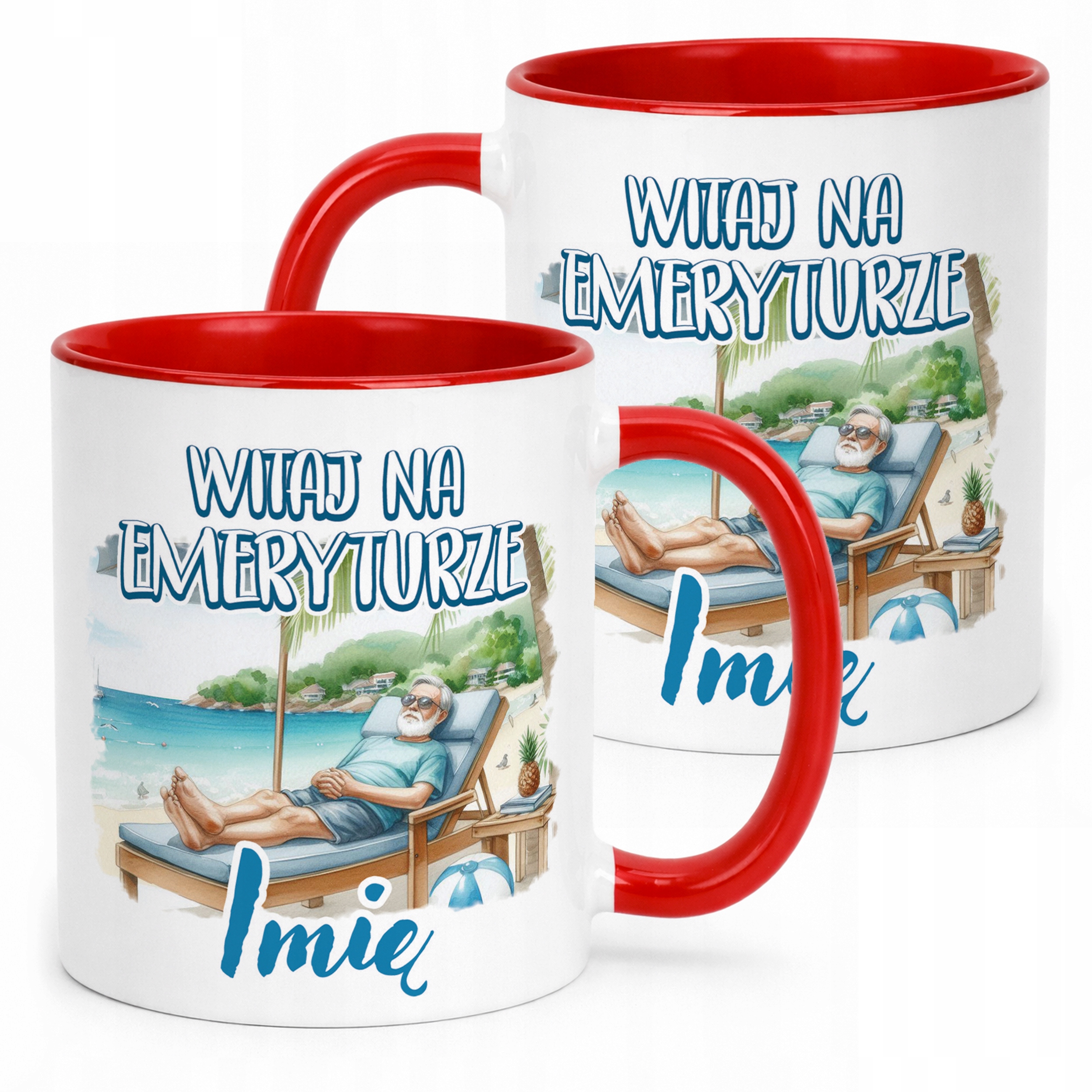 Kubek Czerwony Personalizowany Z okazji Emerytury Dla Emeryta Prezent