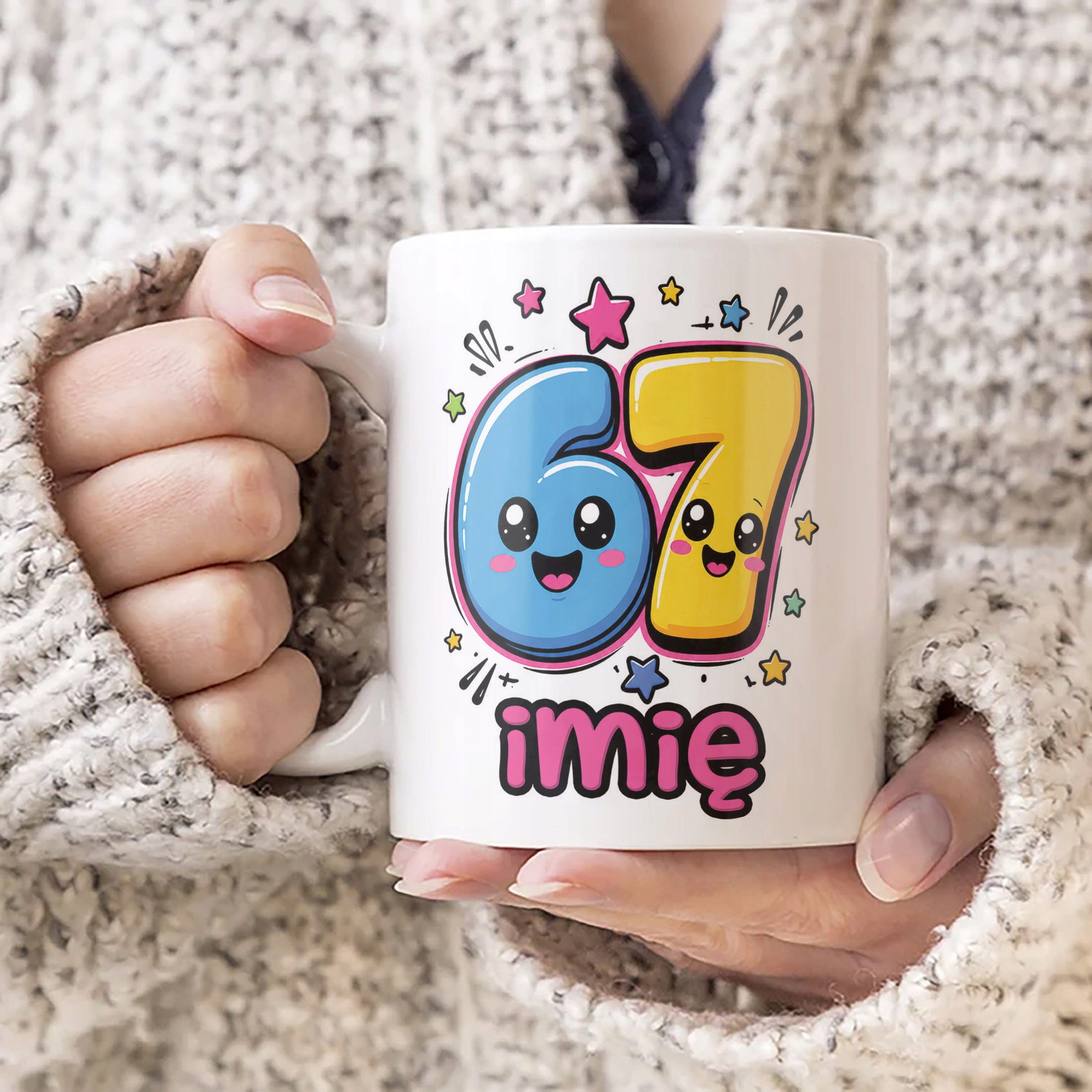 Biały Kubek z nadrukiem personalizowany 67 Dla Dzieci Prezent