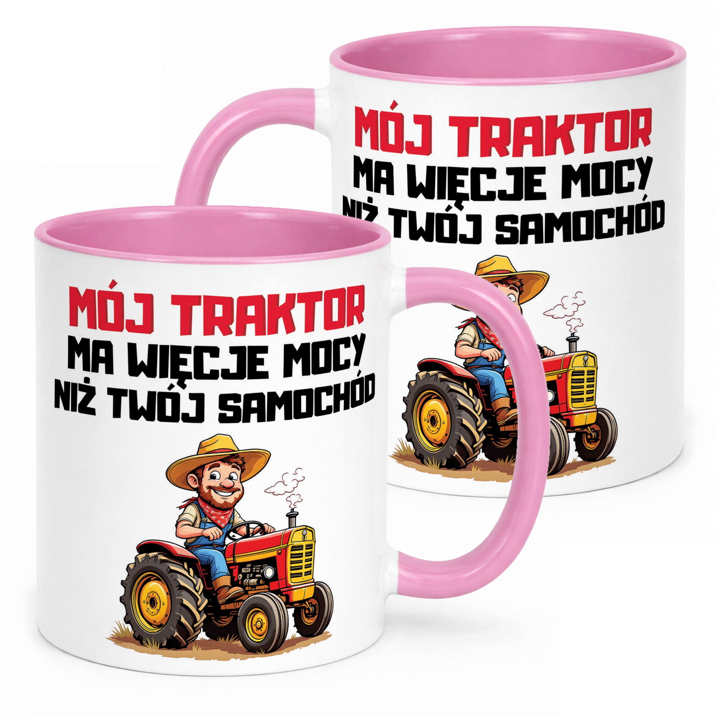 Kubek Różowy Rolnik Dla Rolnika Traktor Zabawny Prezent Upominek