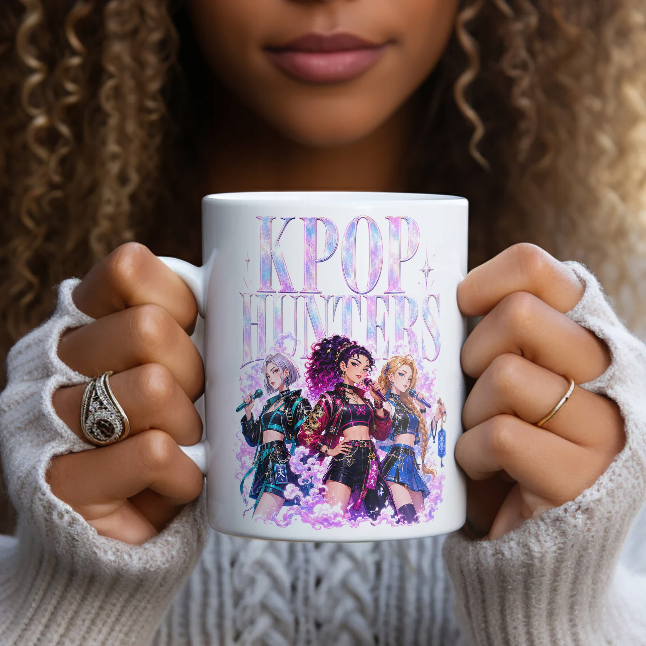 Biały Kubek z nadrukiem ŁOWCZYNIE KPOP Dla Dzieci Prezent Upominek