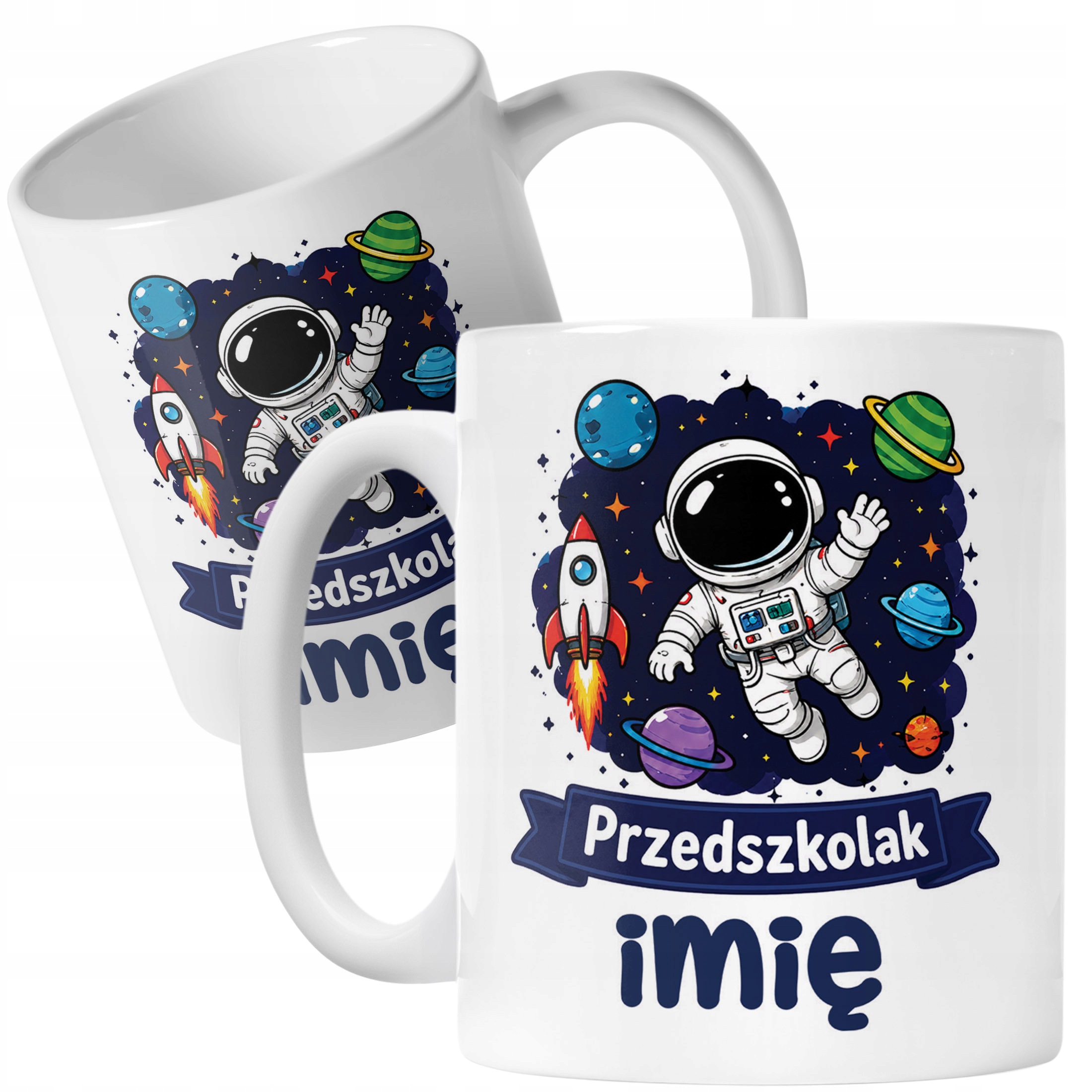 Biały Kubek z nadrukiem personalizowany Przedszkolak Szkoła Dla Dzieci