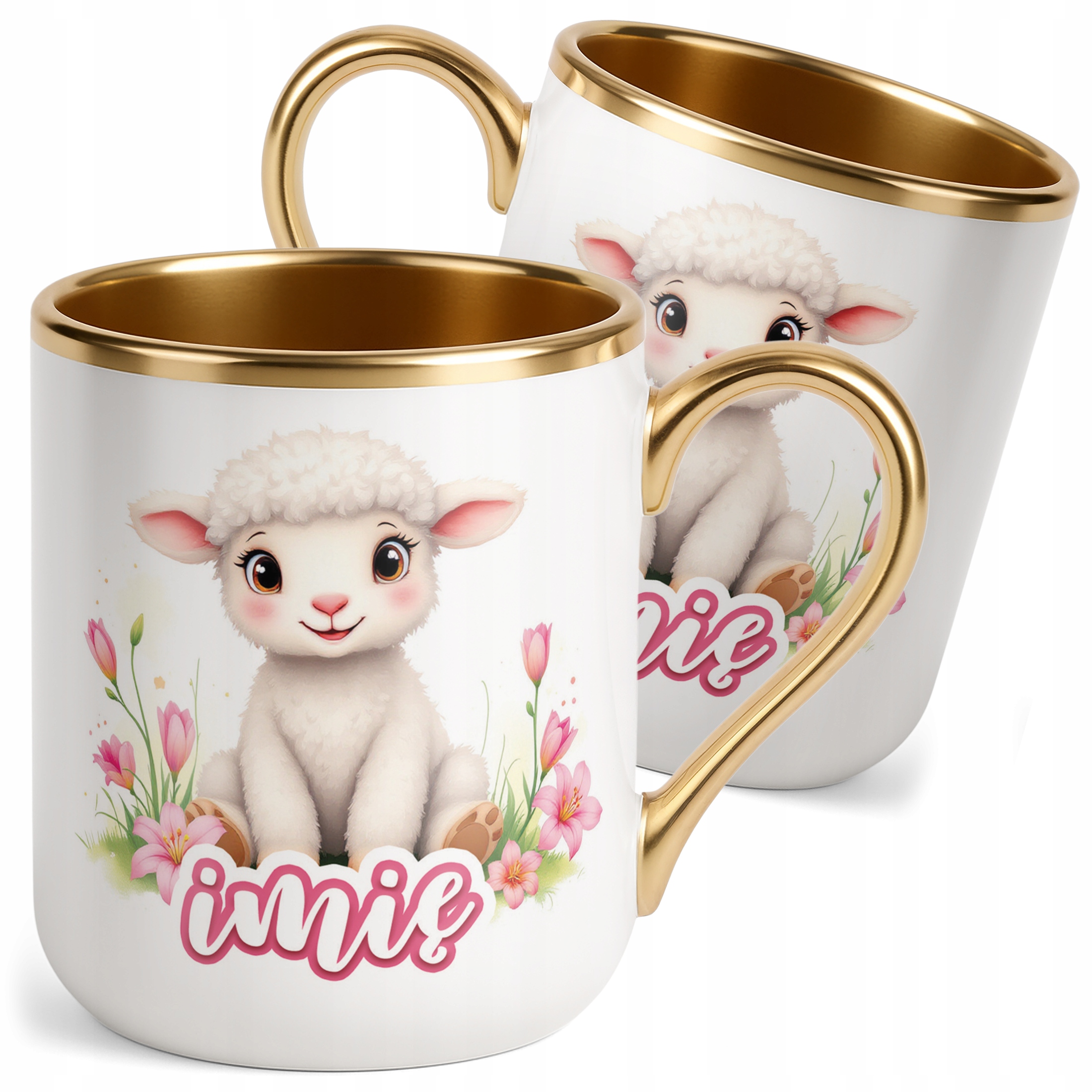 Kubek Premium Złoty Personalizowany Wielkanoc Prezent Baranek Wiosna