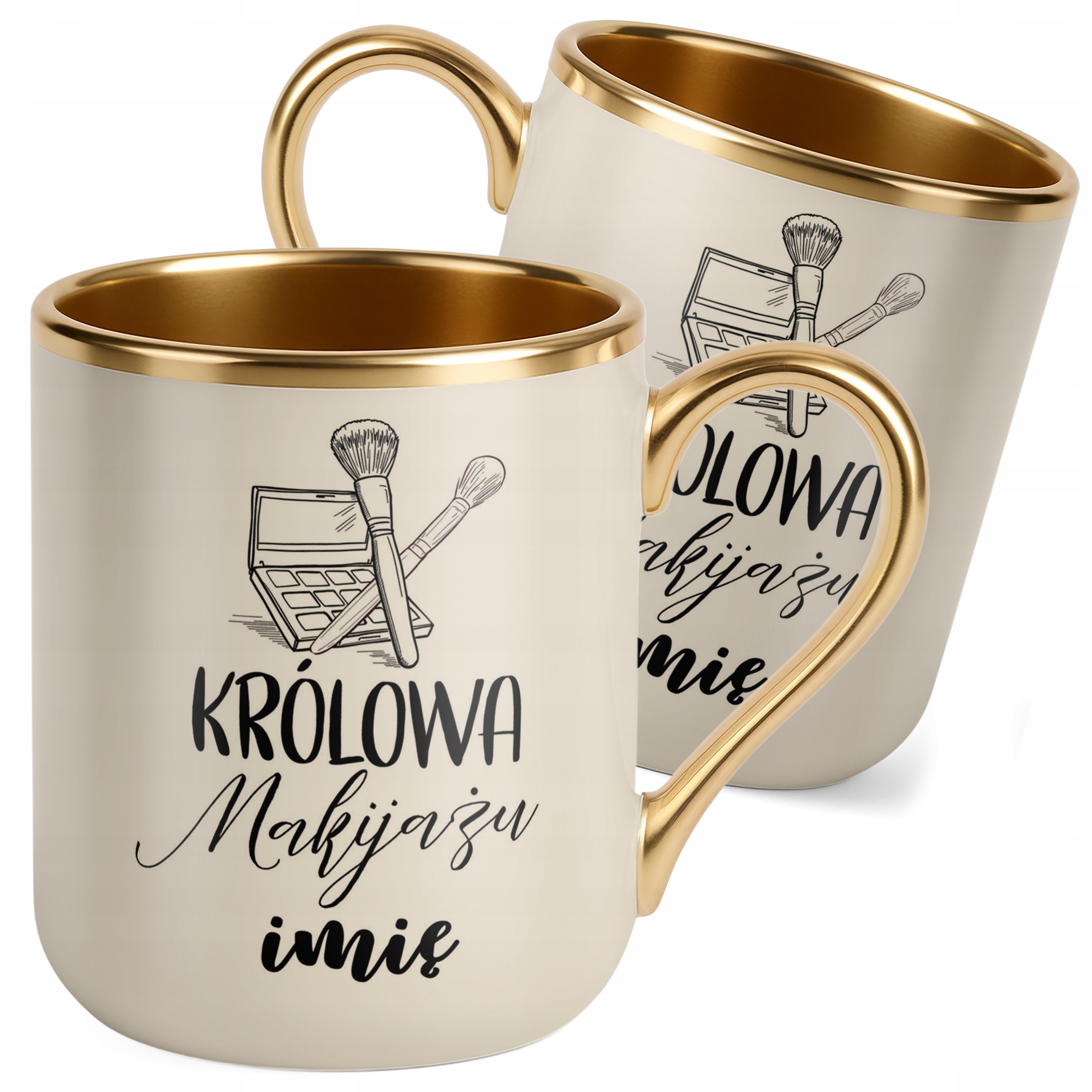 Kubek Premium Złoty Ecru Personalizowany Królowa Makijażu