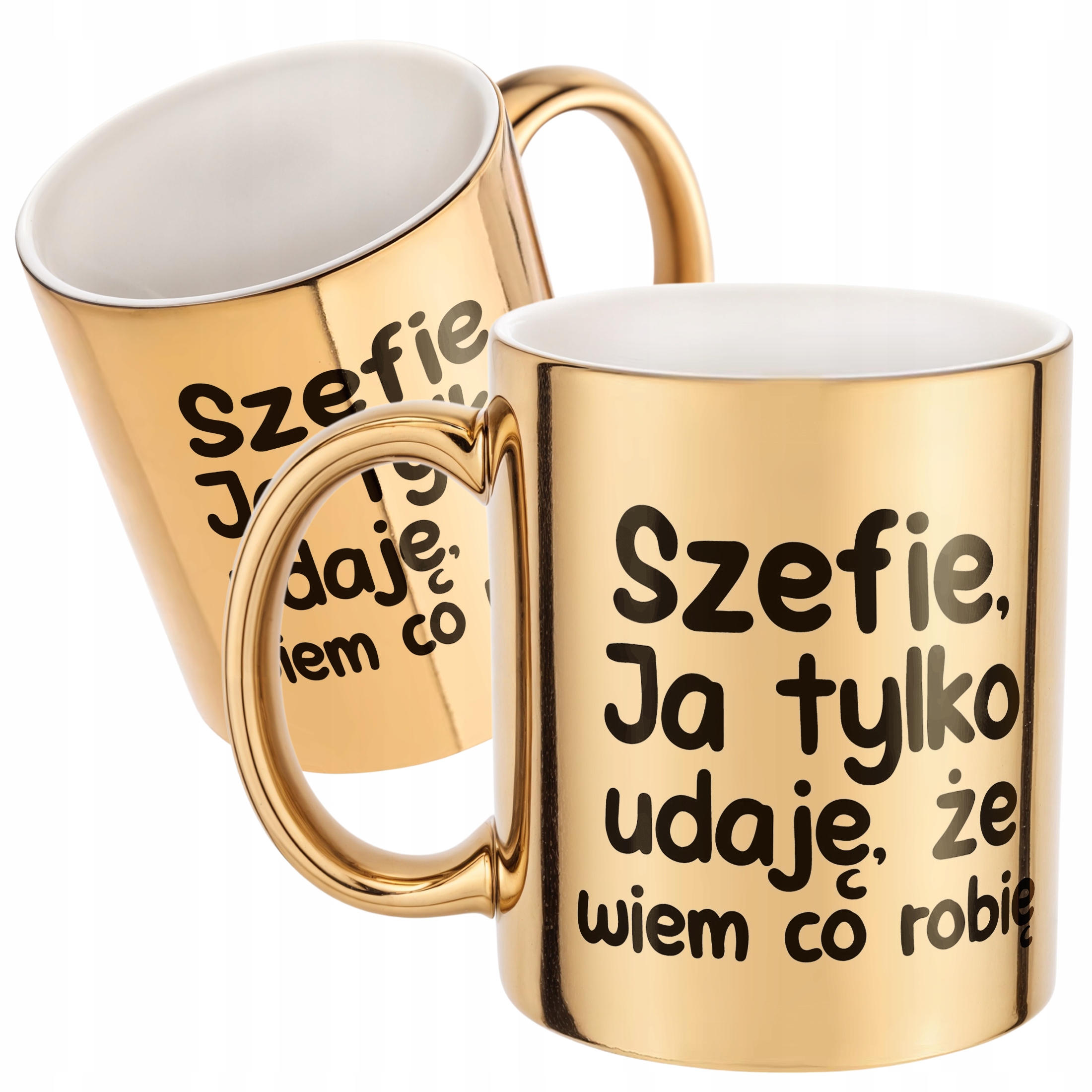 Złoty Kubek Szefie Ja Tylko Udaję Że Wiem Śmieszny Zabawny Prezent