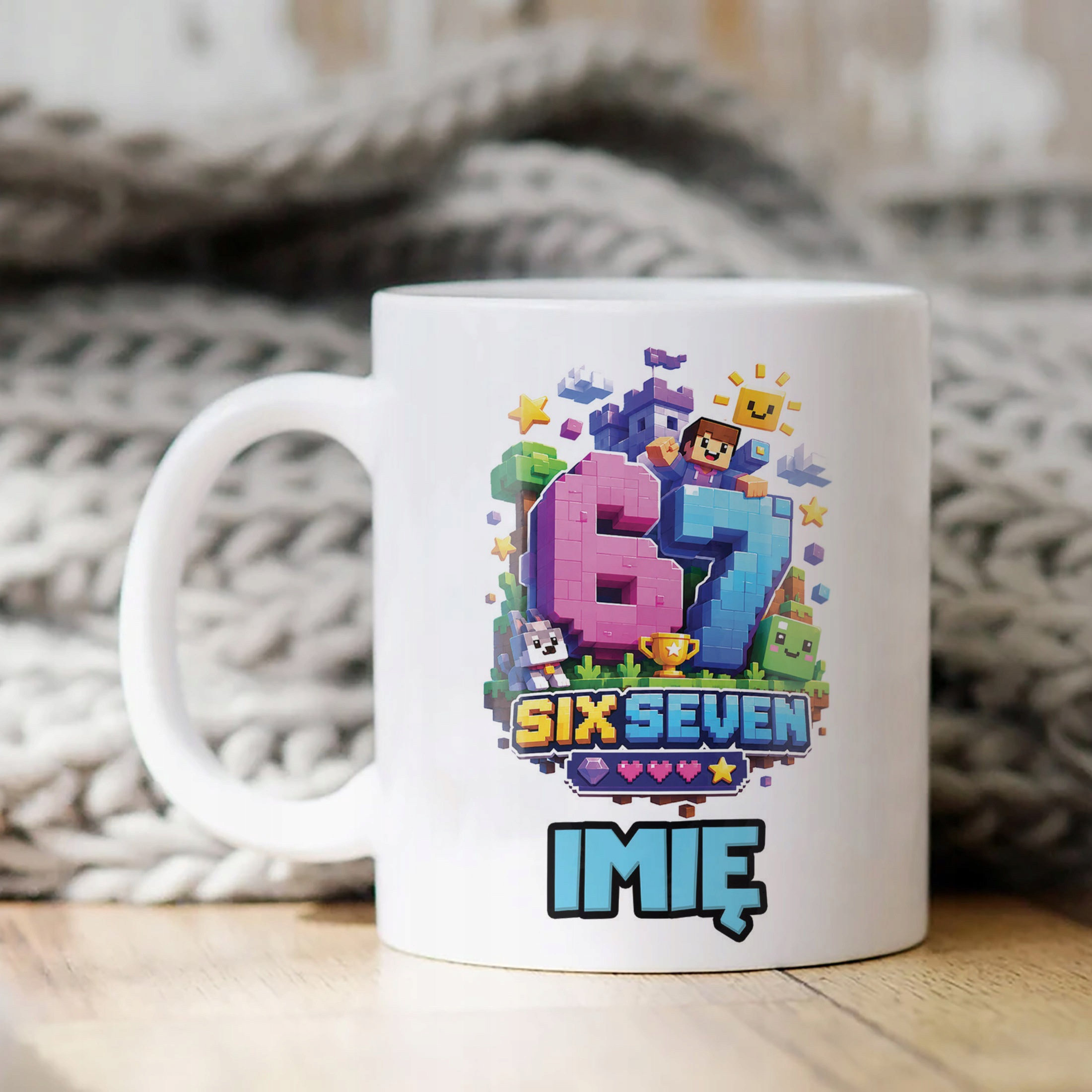 Biały Kubek z nadrukiem personalizowany 67 SIX SEVEN Dla Dzieci Prezent