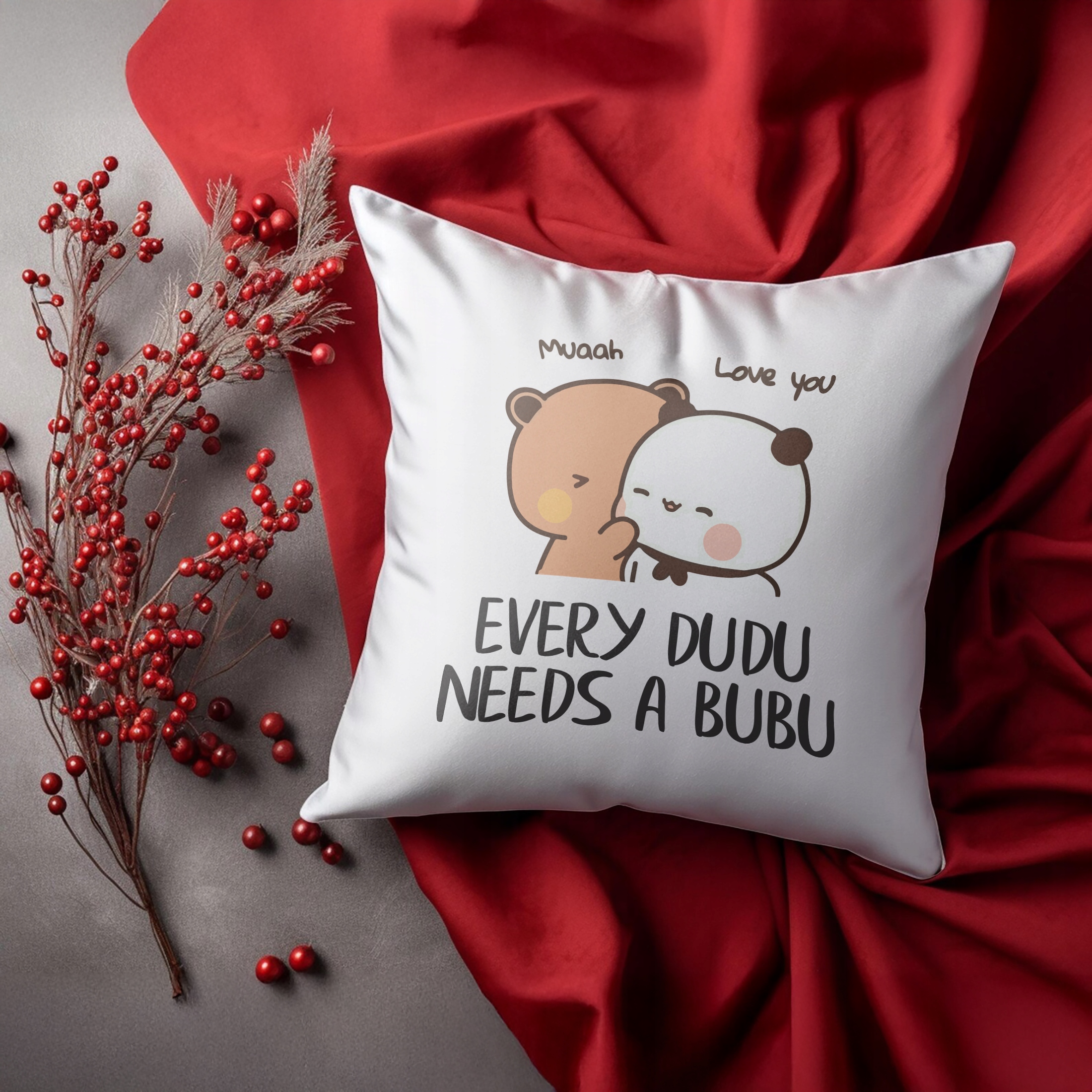 Zestaw Kubek + Poduszka 38×38 cm Walentynki Bubu i Dudu Dla Pary Prezent