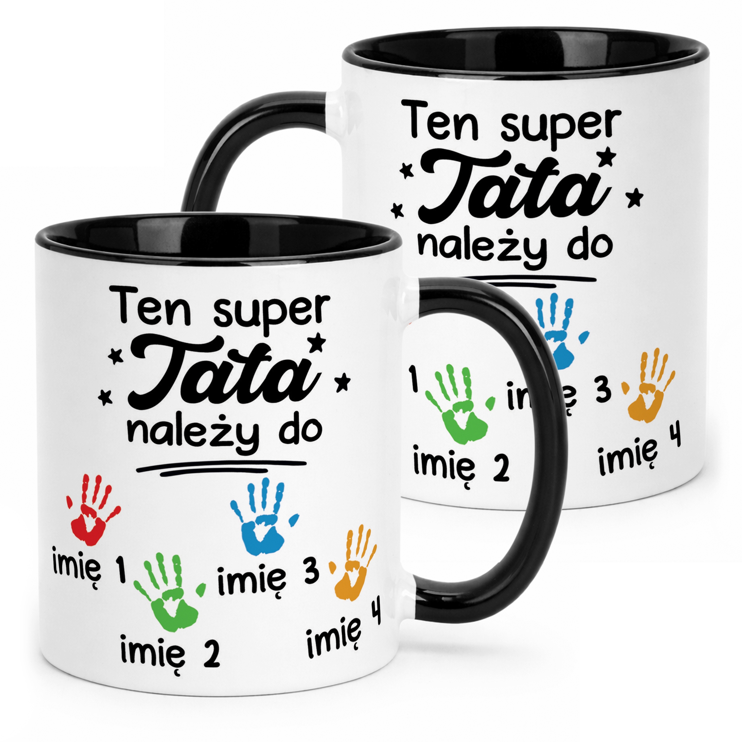 Kubek Czarny Personalizowany Dzień Ojca Tata Należy Do 4 Dzieci