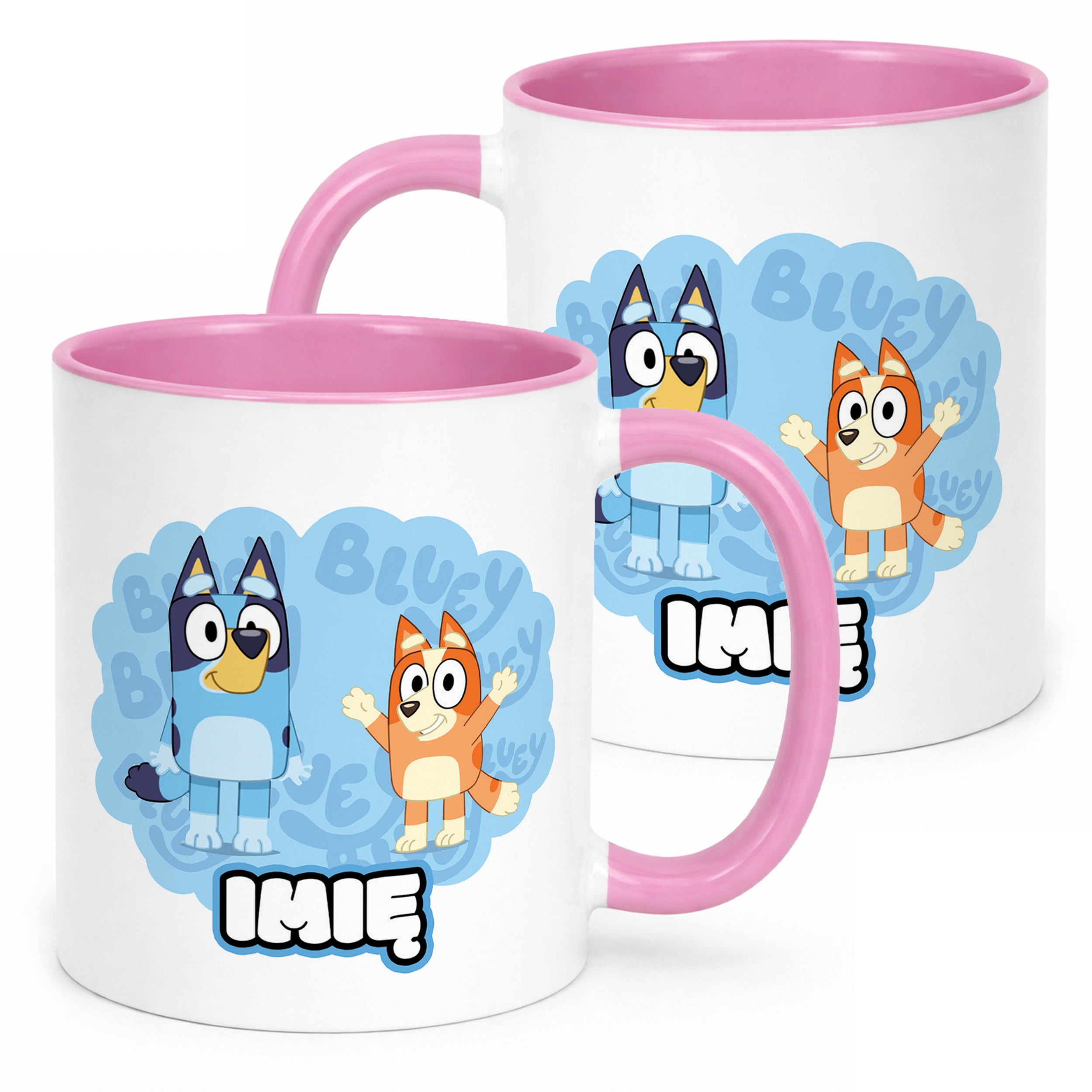Kubek Różowy Personalizowany Bluey Bingo Dla Fana Dla Dzieci Prezent