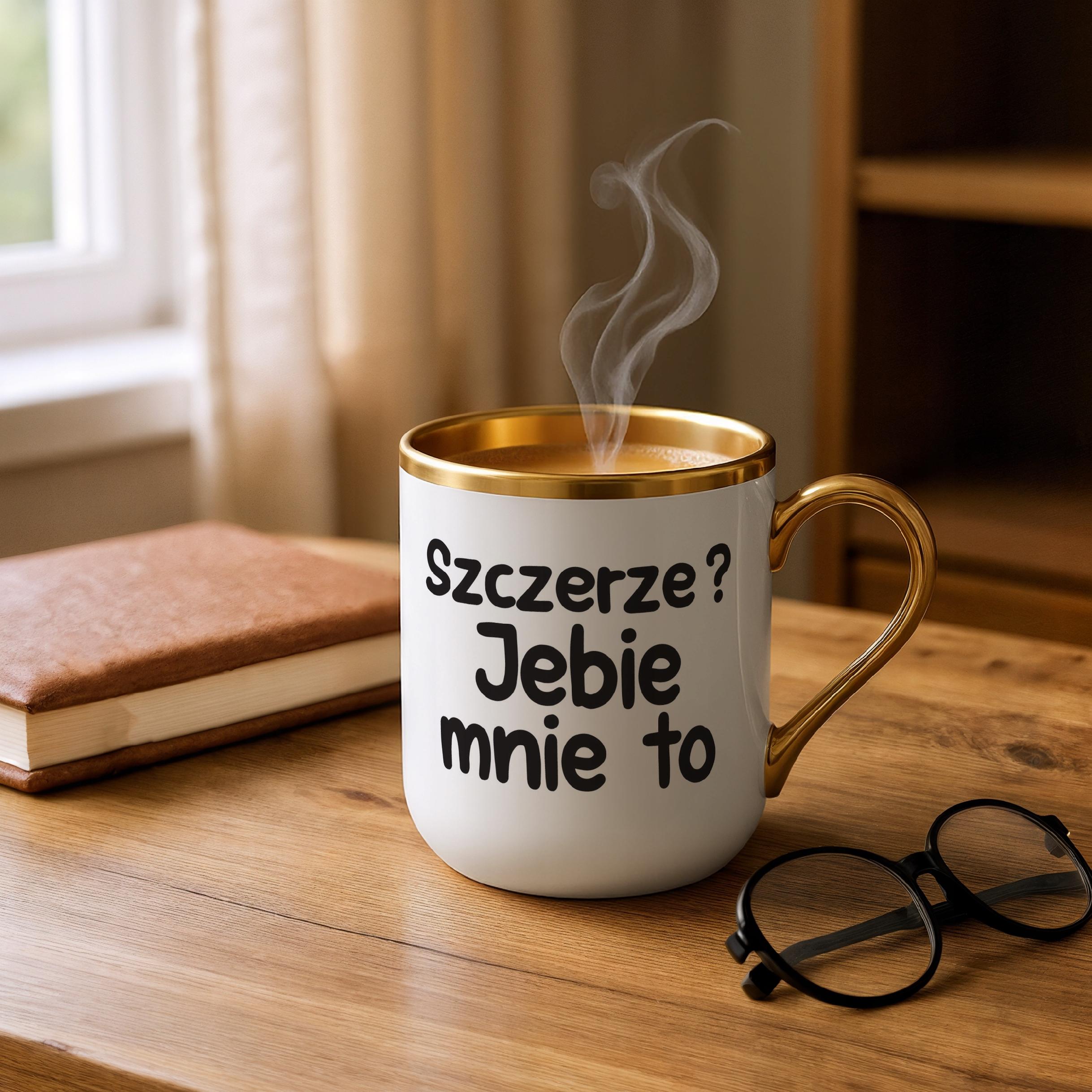 Kubek Premium Złoty Szczerze Je**e Mnie To Śmieszny Zabawny Prezent