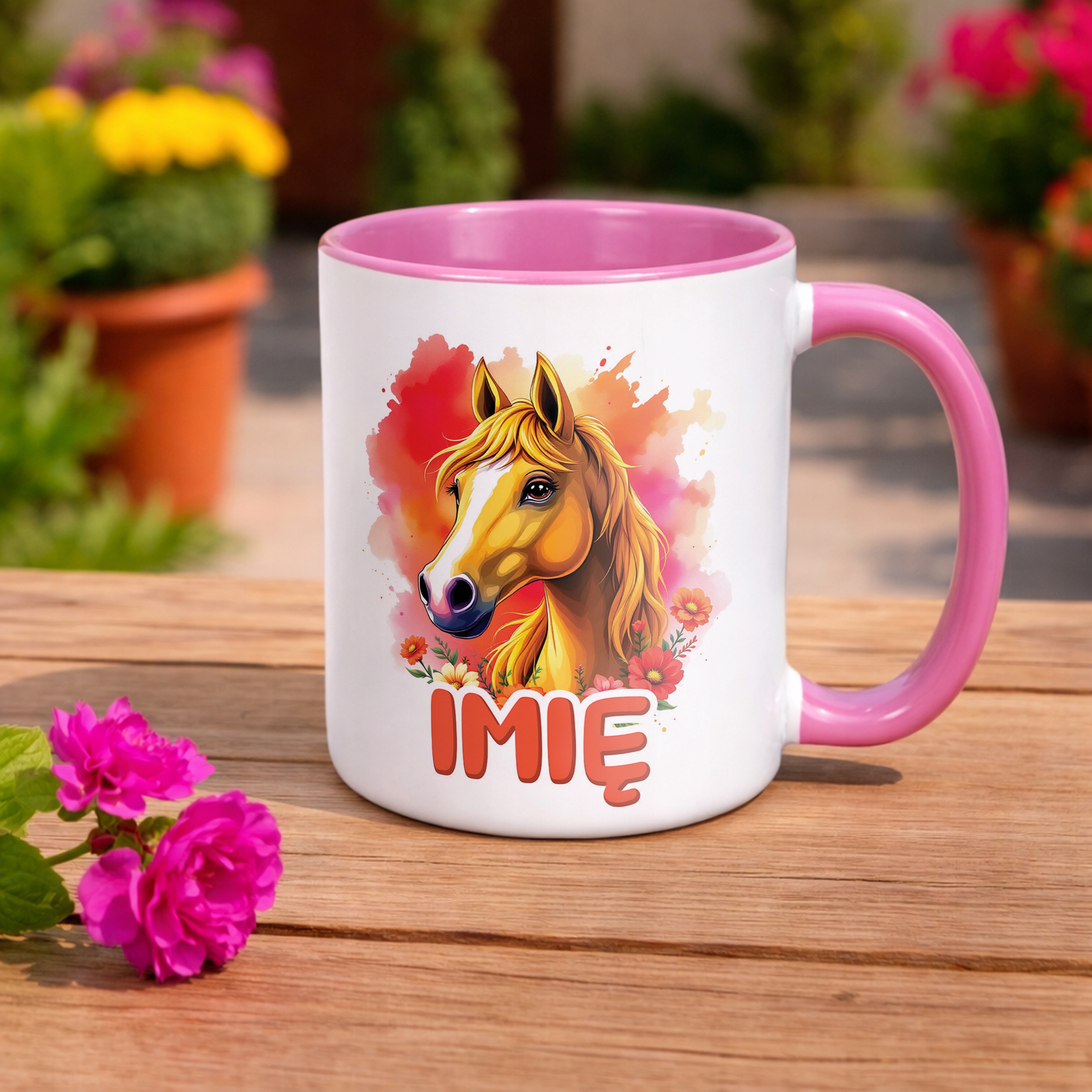 Kubek Różowy Personalizowany Z Koniem Koń Słodki Dla Dzieci