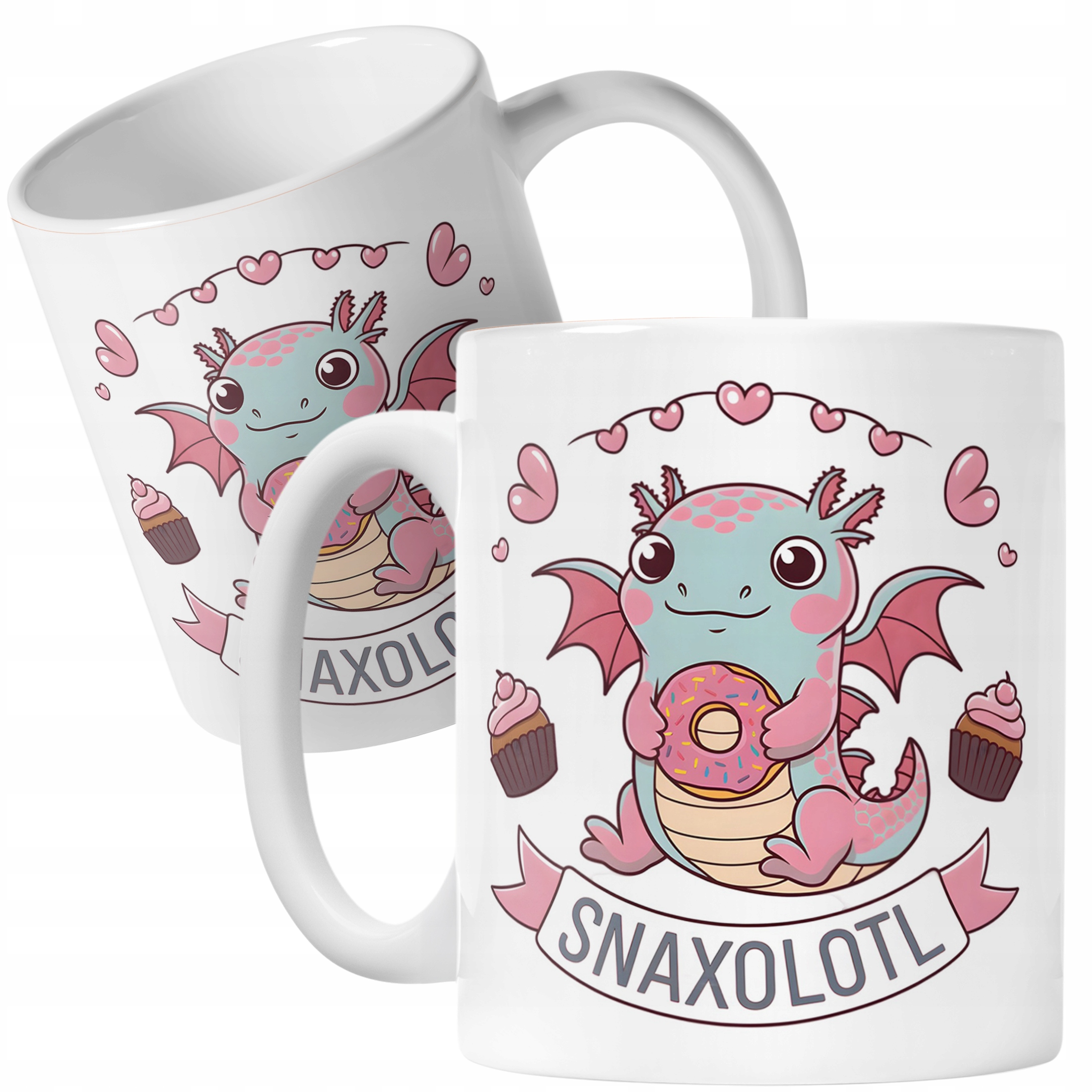 Kubek biały dziecięcy 330ml Aksolotl Axolotl Różowy Zwierzak Viral Trend