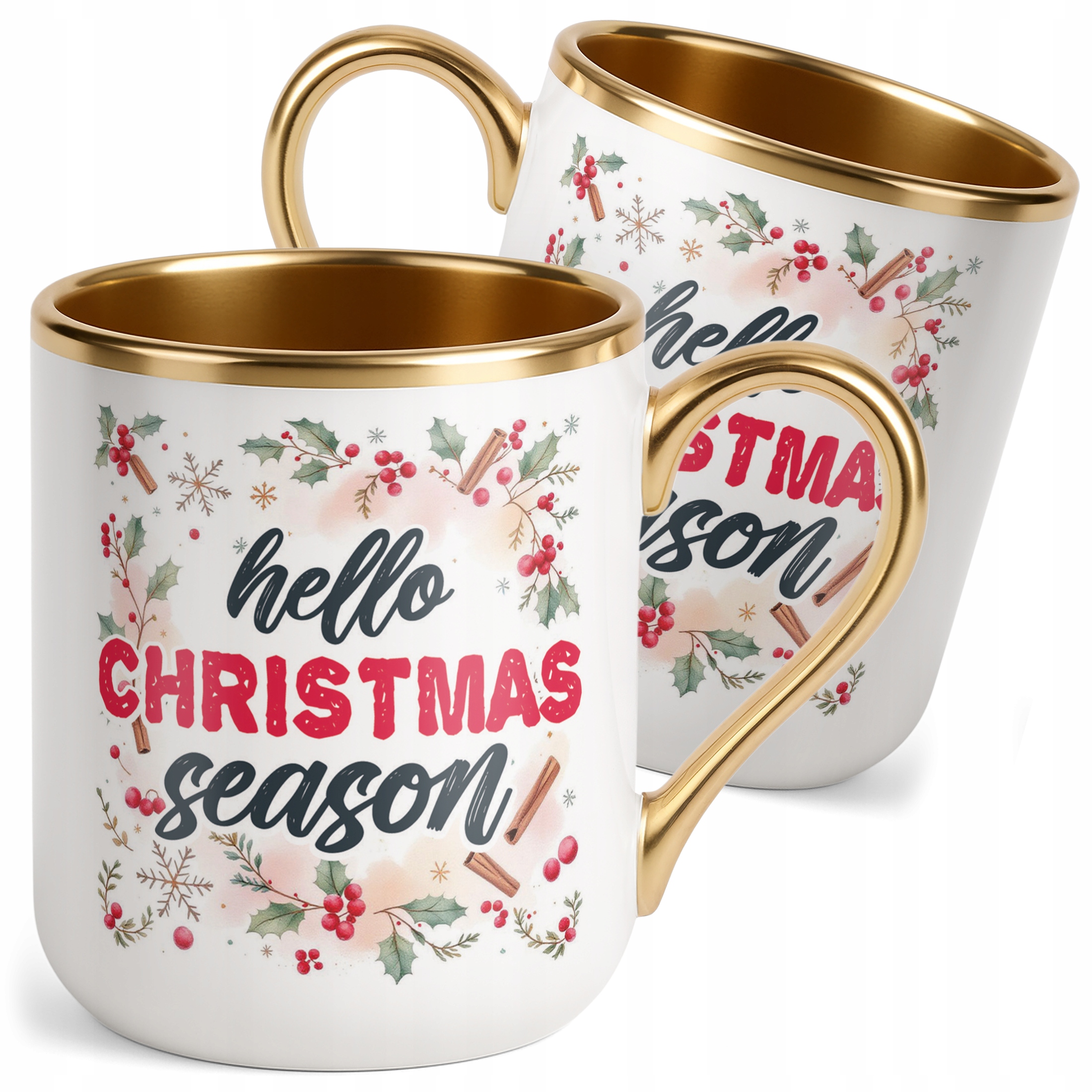 Kubek Premium Złoty Świąteczny Hello Christmas Boże Narodzenie