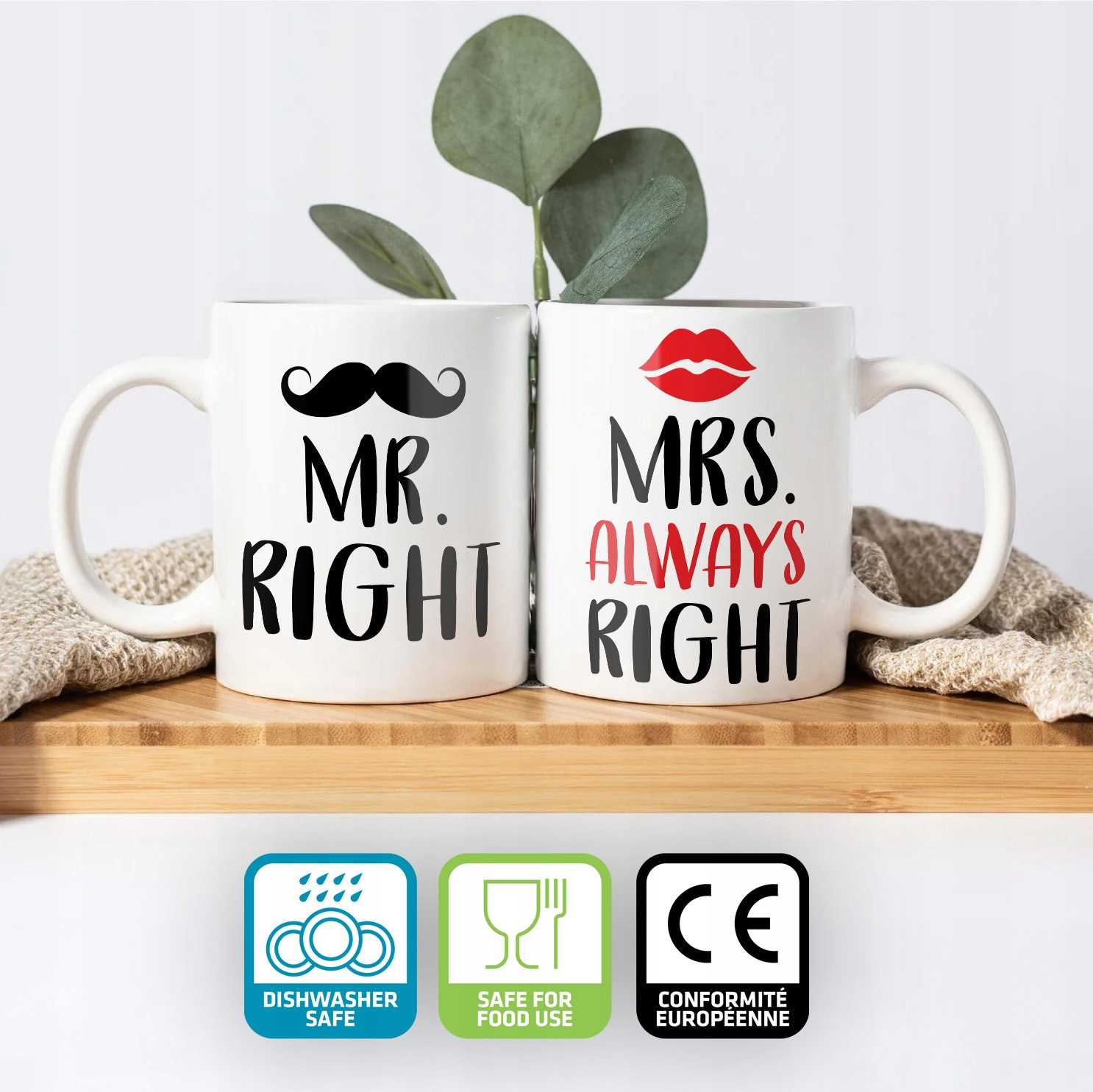 Zestaw kubków na Walentynki MR RIGHT & MRS ALWAYS RIGHT Dla Pary