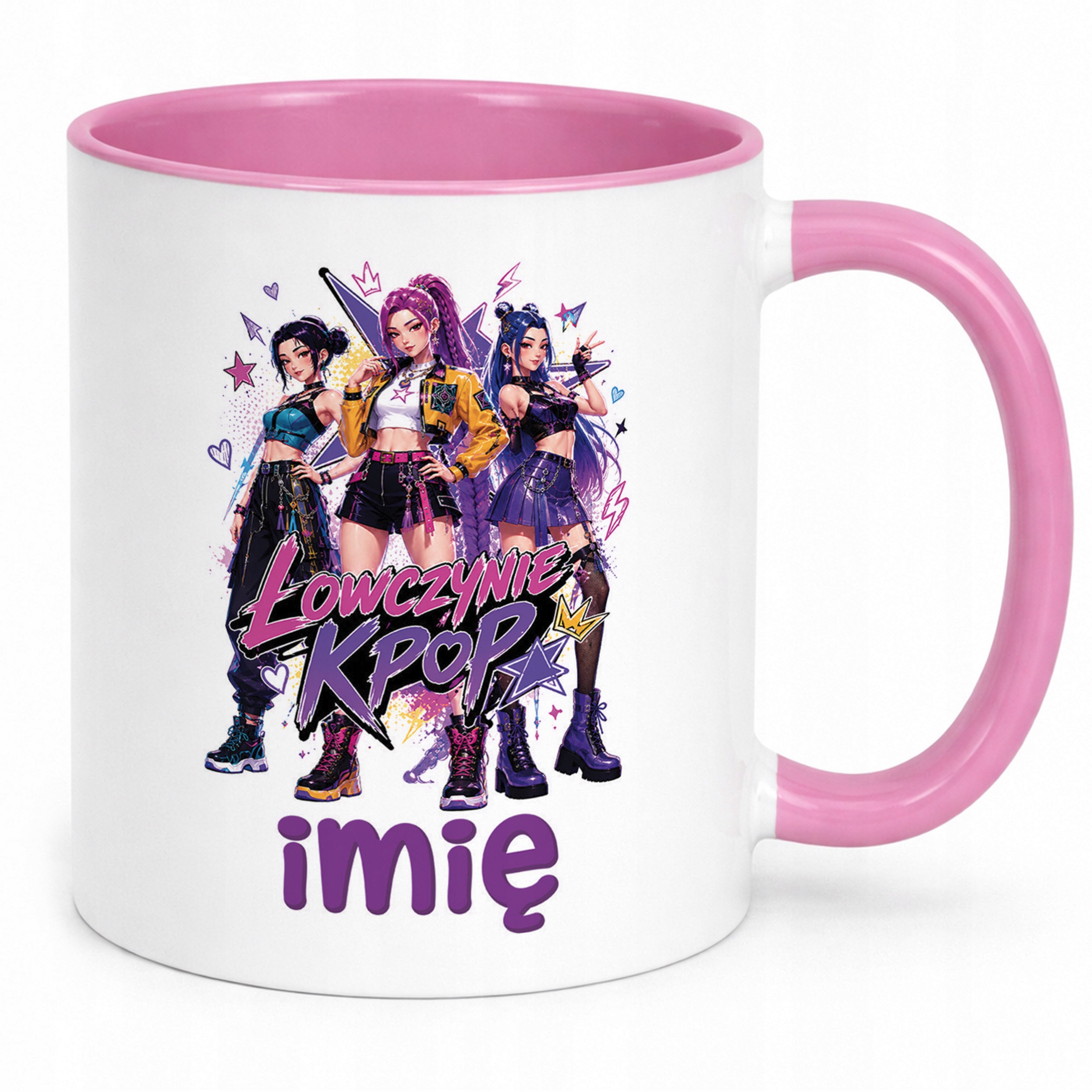 Zestaw Personalizowany Plecak Worek Kubek Różowy Łowczynie Kpop Prezent