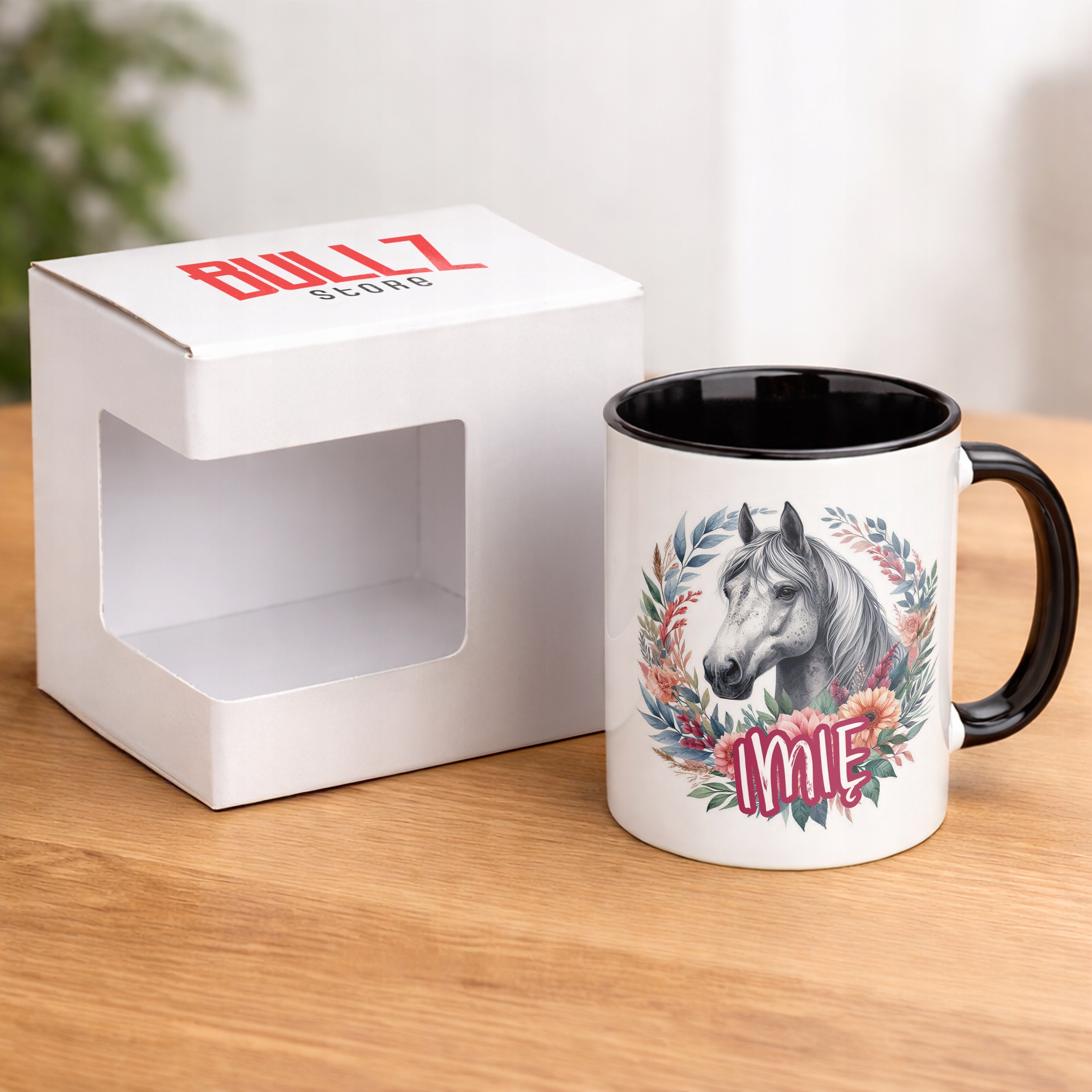 Kubek Czarny Personalizowany Z Koniem Koń Słodki Dla Dzieci Prezent