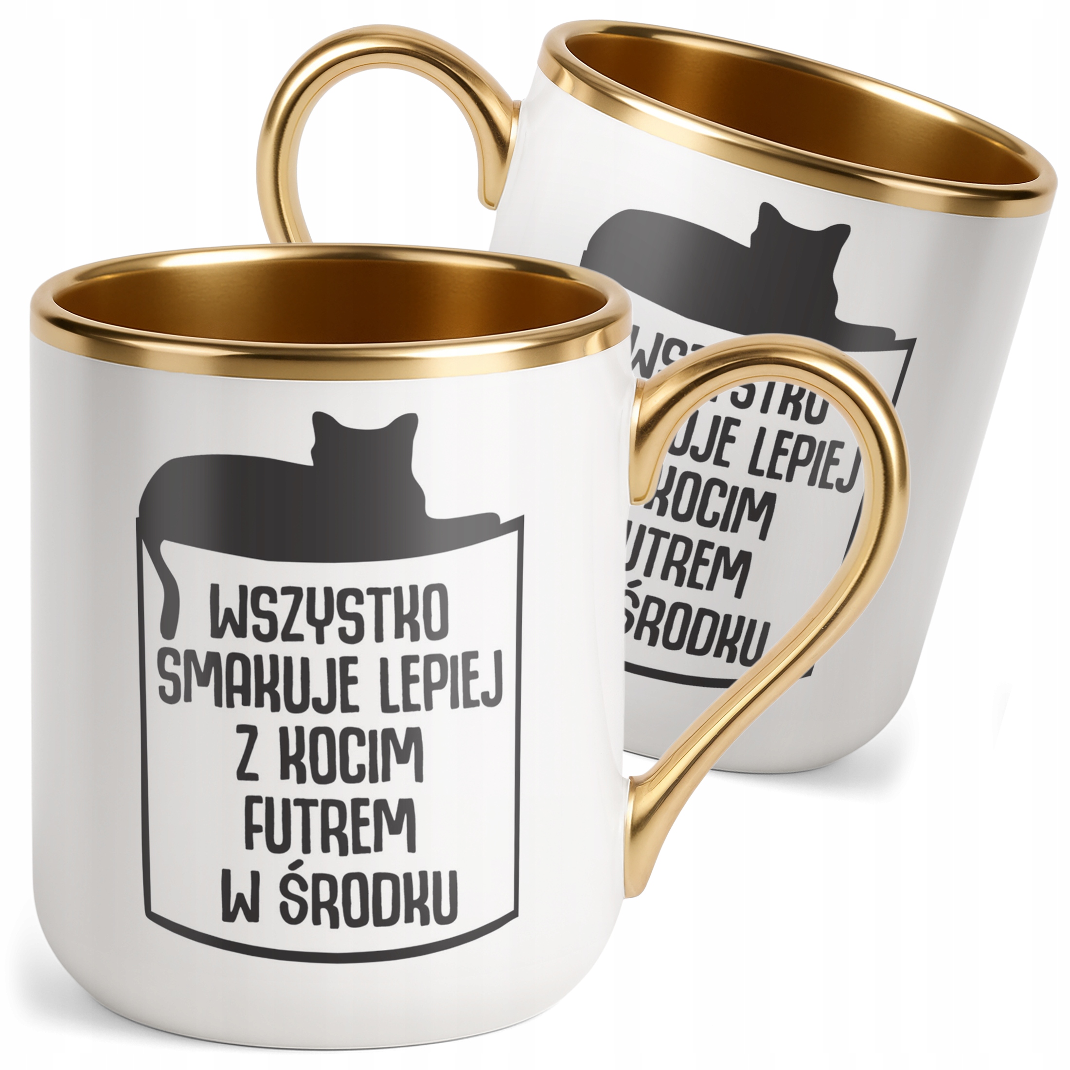 Kubek Premium Złoty Wszystko Lepiej Smakuje Z Kocim Futrem Kot Prezent