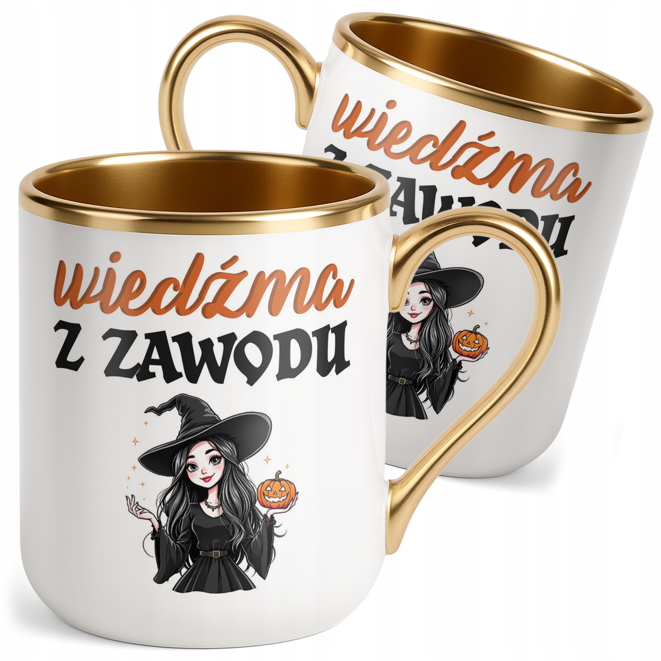 Kubek Premium Złoty Halloween Wiedźma Z Zawodu Dla Kobiety Prezent