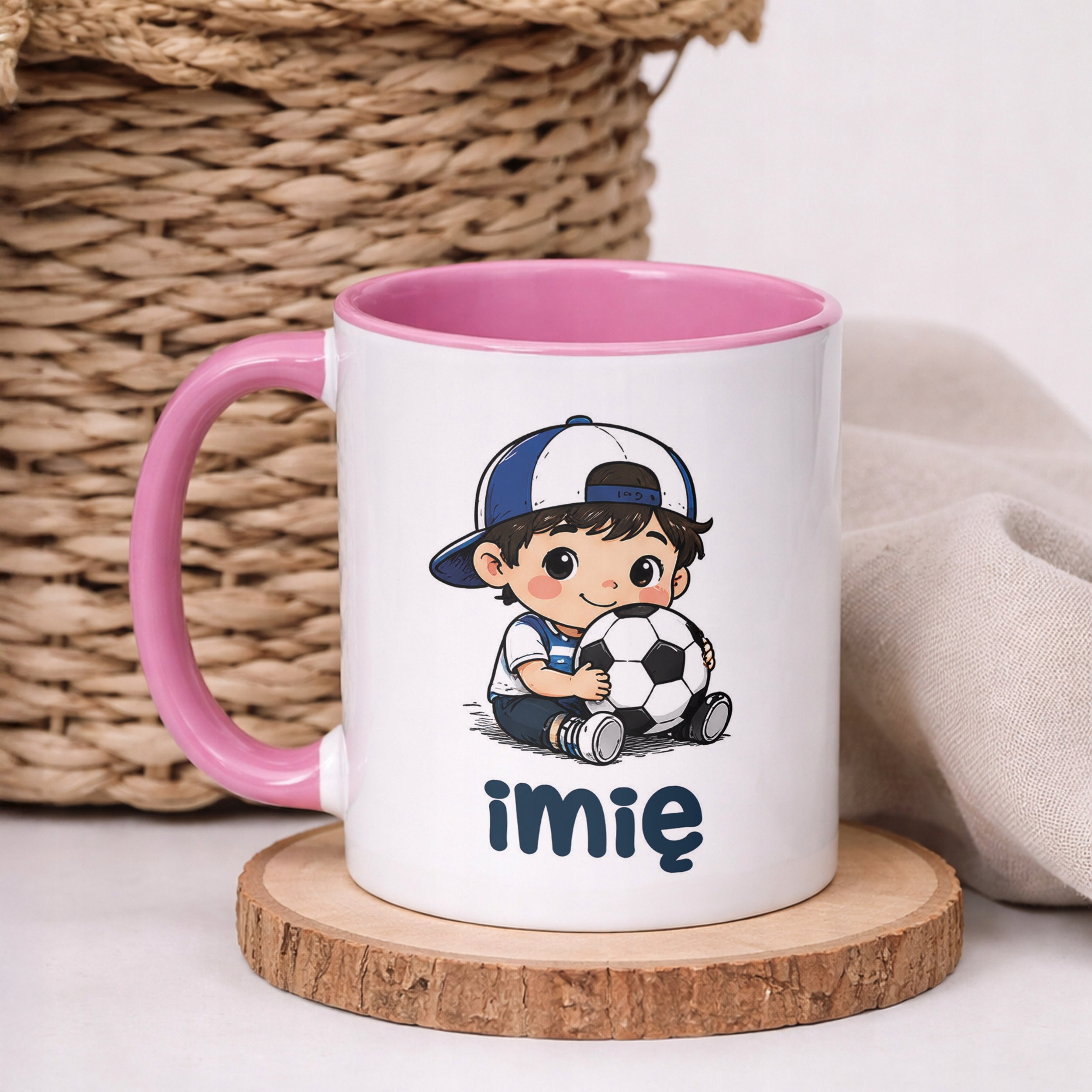 Kubek Różowy z nadrukiem personalizowany Mały Piłkarz Dla Dzieci Prezent