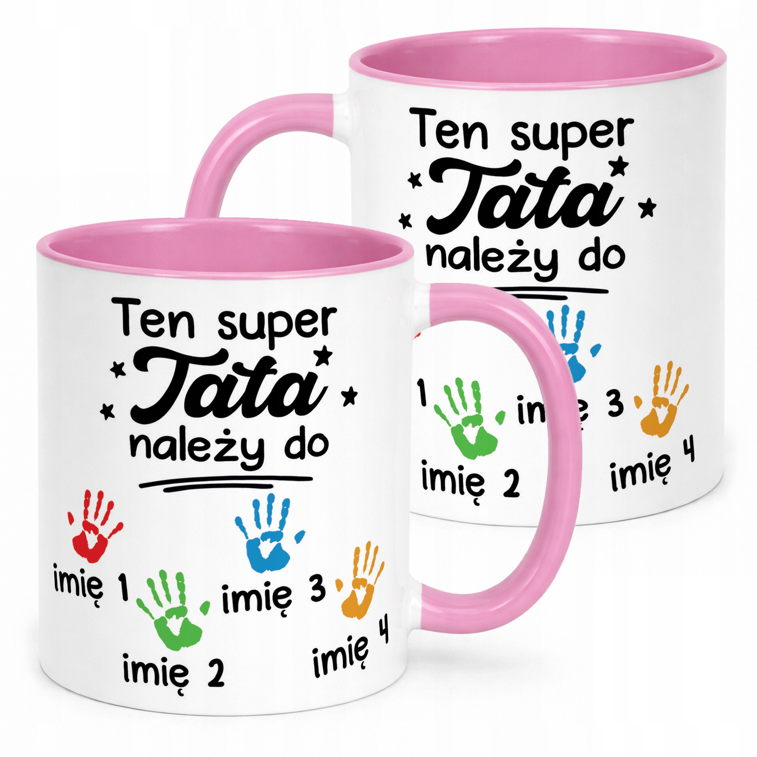 Kubek Różowy Personalizowany Dzień Ojca Tata Należy Do 4 Dzieci