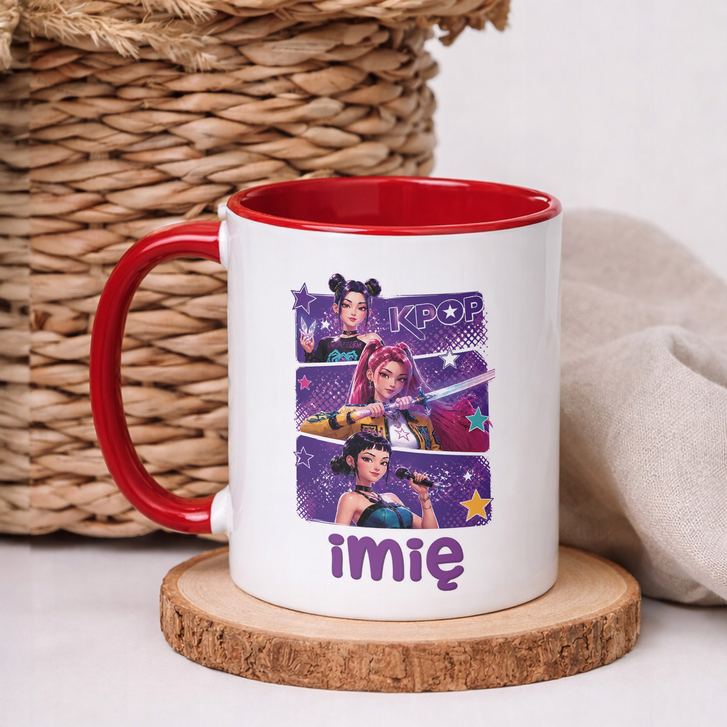 Kubek Czerwony z nadrukiem personalizowany ŁOWCZYNIE KPOP Prezent
