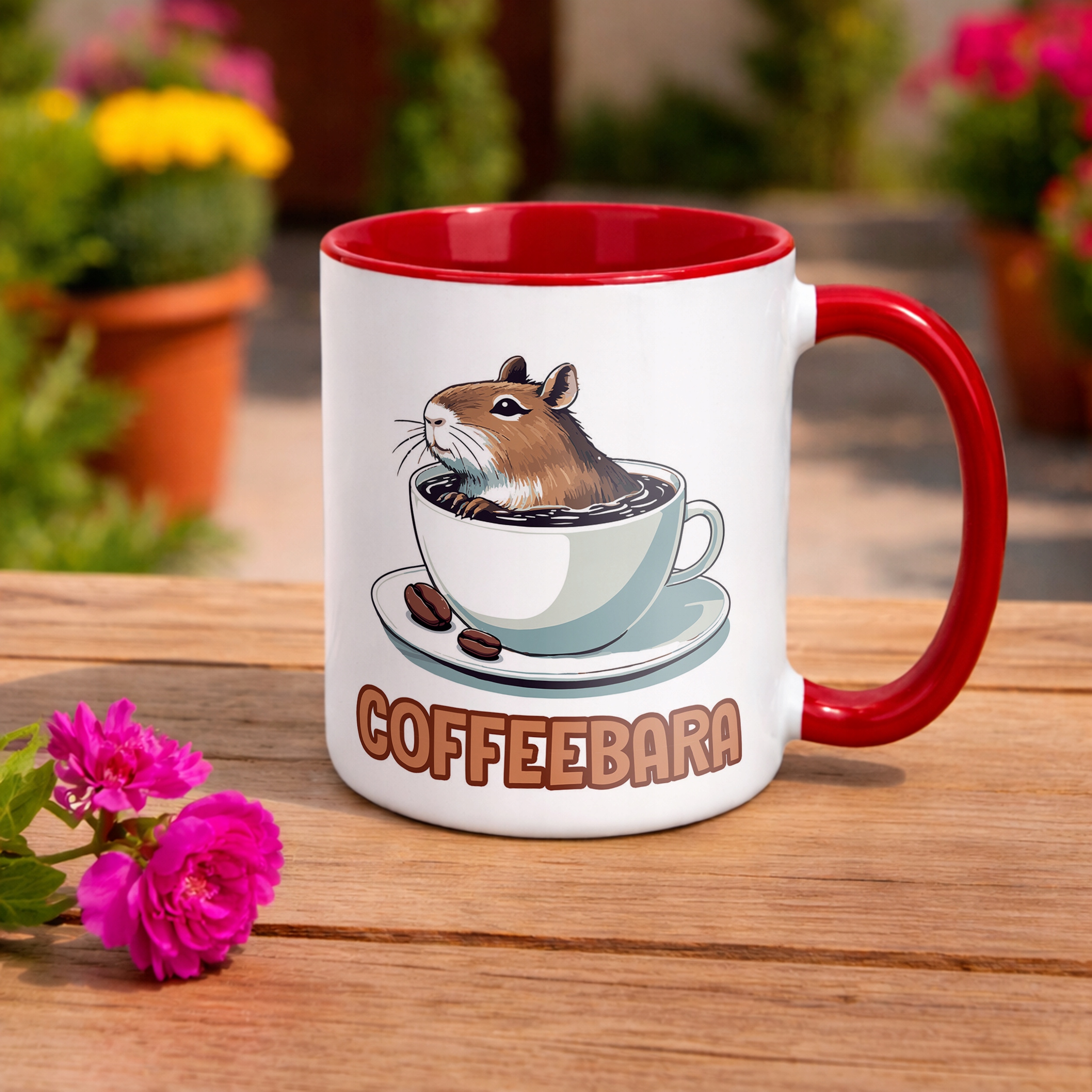 Kubek Czerwony Kapibara Capybara Zwierzak Słodki Dla Dzieci Prezent