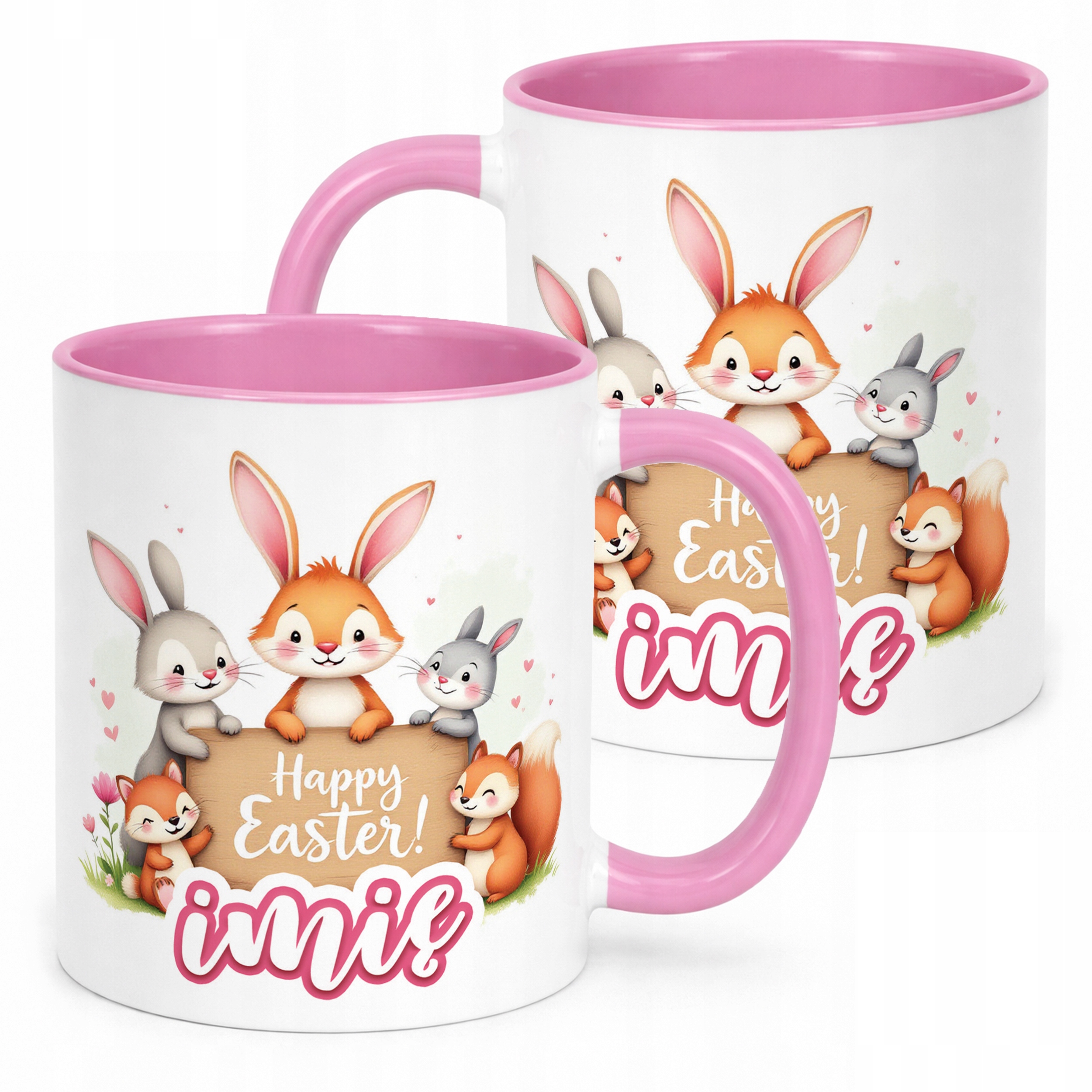 Kubek Różowy Personalizowany Wielkanoc Prezent Happy Easter