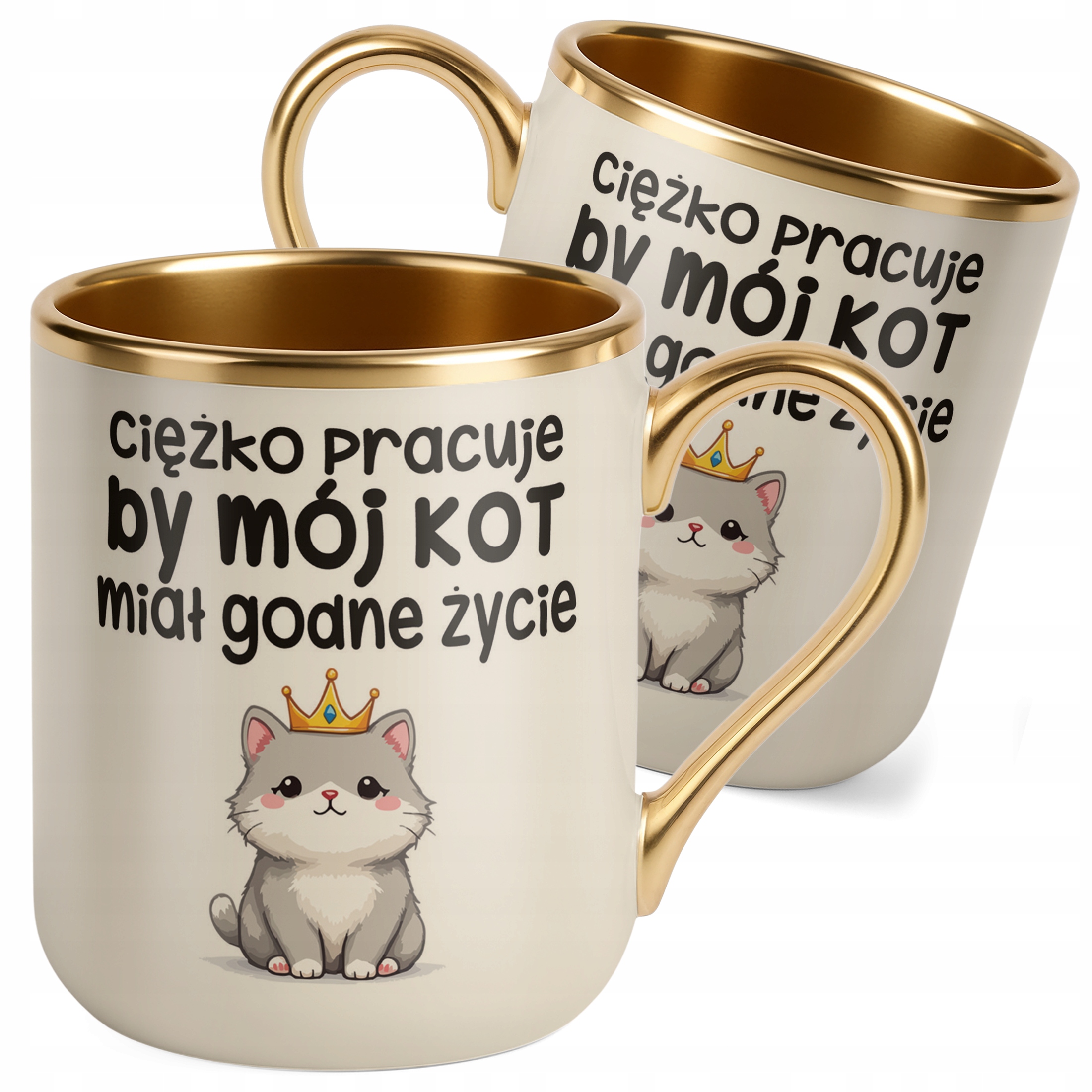 Kubek Premium Złoty Ecru Ciężko Pracuję By Mój Kot Śmieszny Zabawny