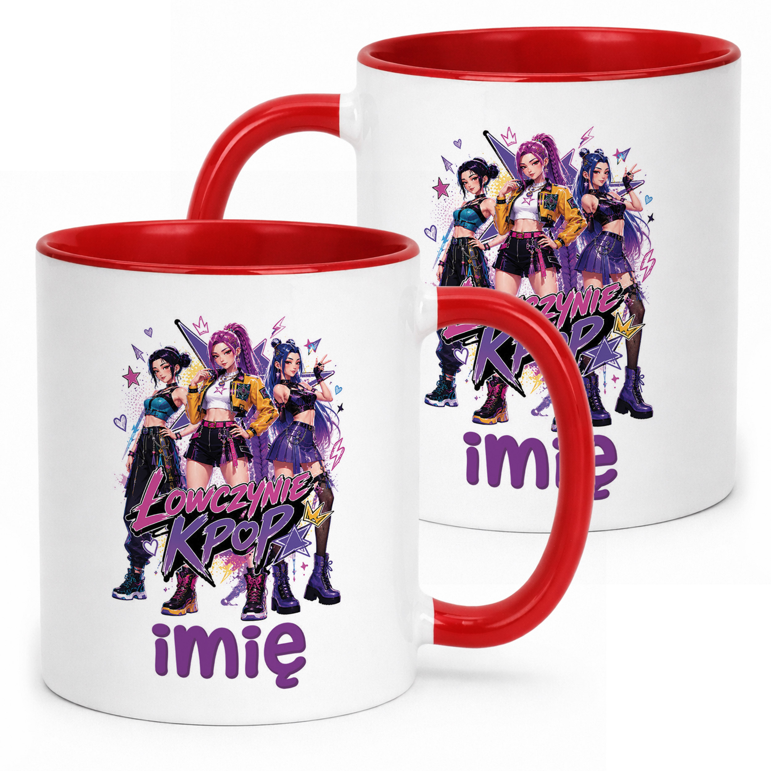 Kubek Czerwony z nadrukiem personalizowany ŁOWCZYNIE KPOP Prezent