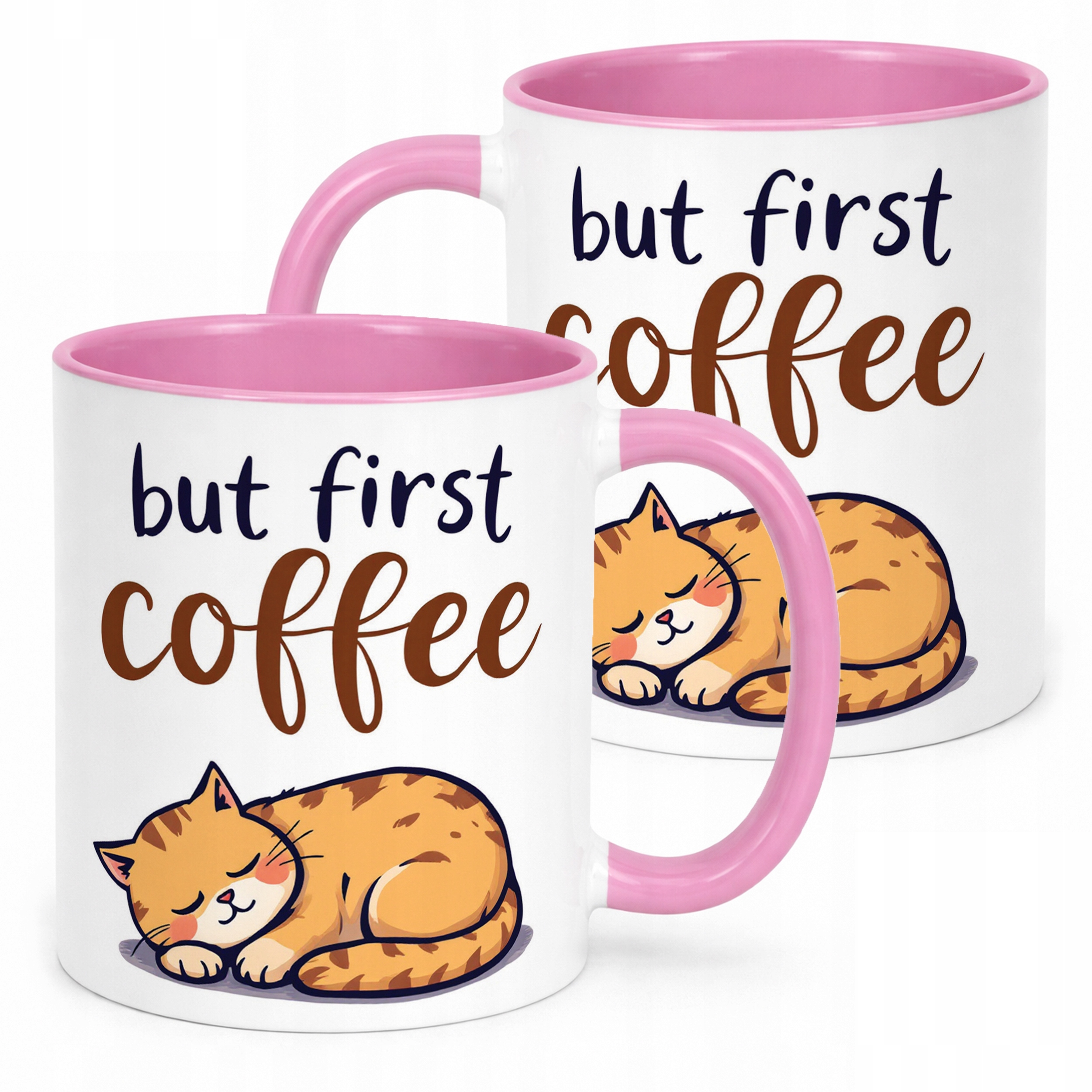 Kubek Różowy But First Coffee Kawa Kot Dla Kociary Prezent