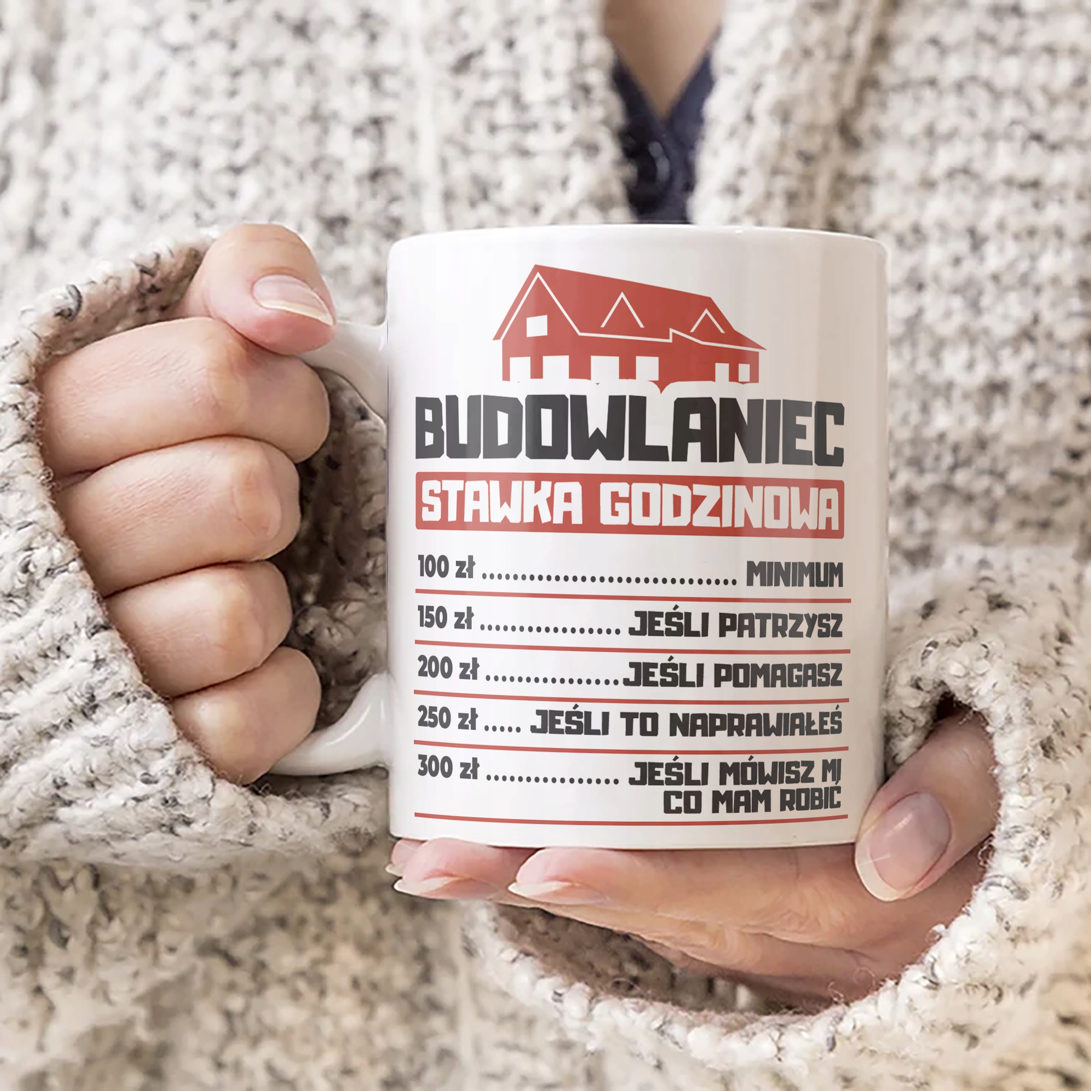 Kubek ceramiczny Budowlaniec Stawka Godzinowa Zabawny Prezent Upominek
