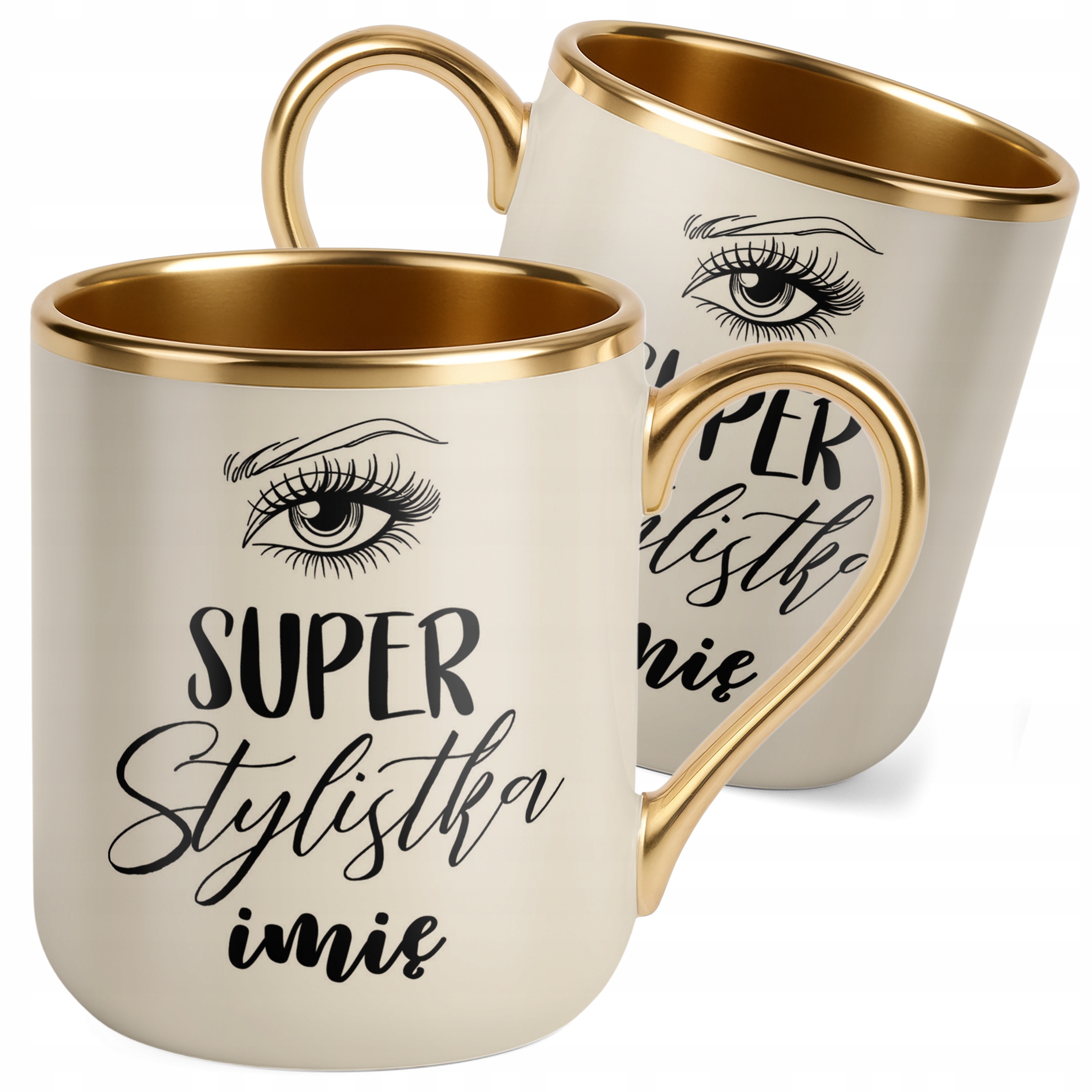 Kubek Premium Złoty Ecru Personalizowany Super Stylistka Rzęs Brwi
