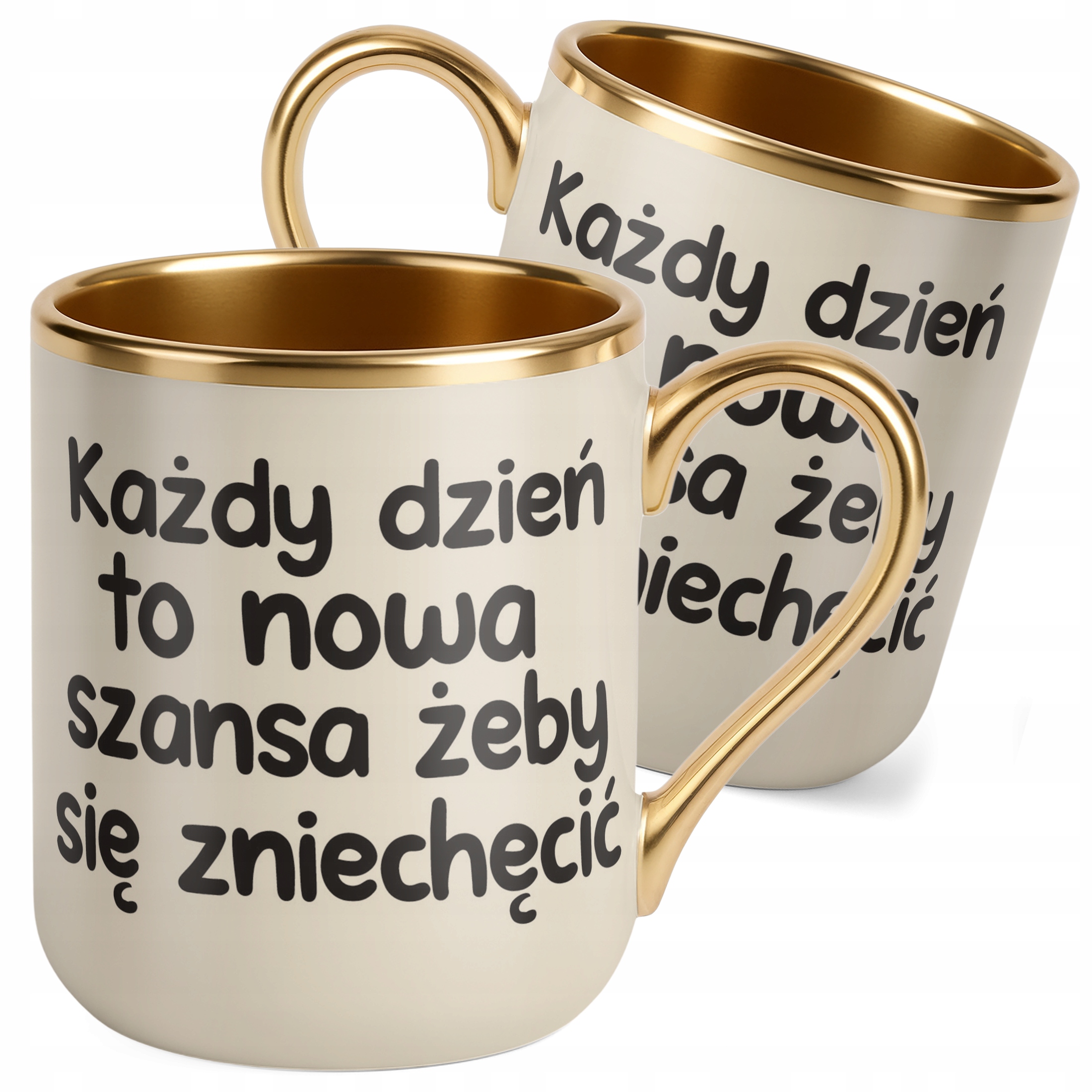 Kubek Premium Złoty Ecru Każdy Dzień To Nowa Szansa Śmieszny Zabawny