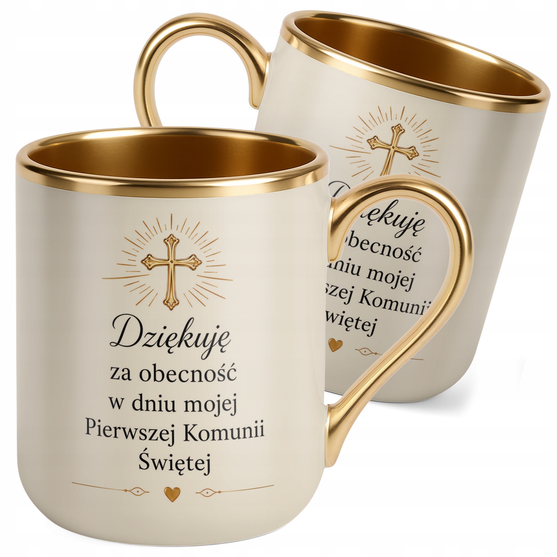 Kubek Premium złoty ecru Pierwsza Komunia Święta dla gości pamiątka
