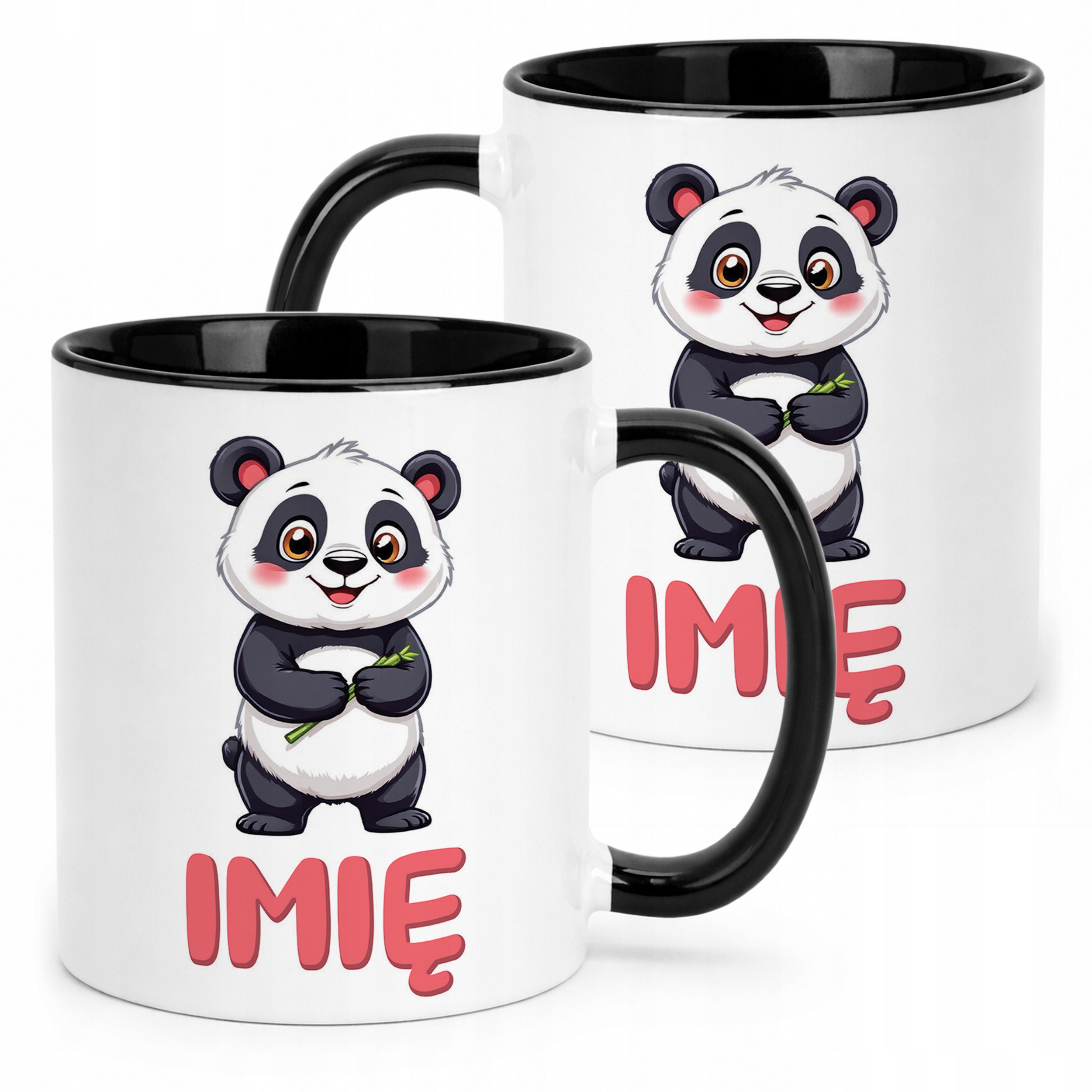 Kubek Czarny Personalizowany Panda Zwierzak Słodki Dla Dzieci