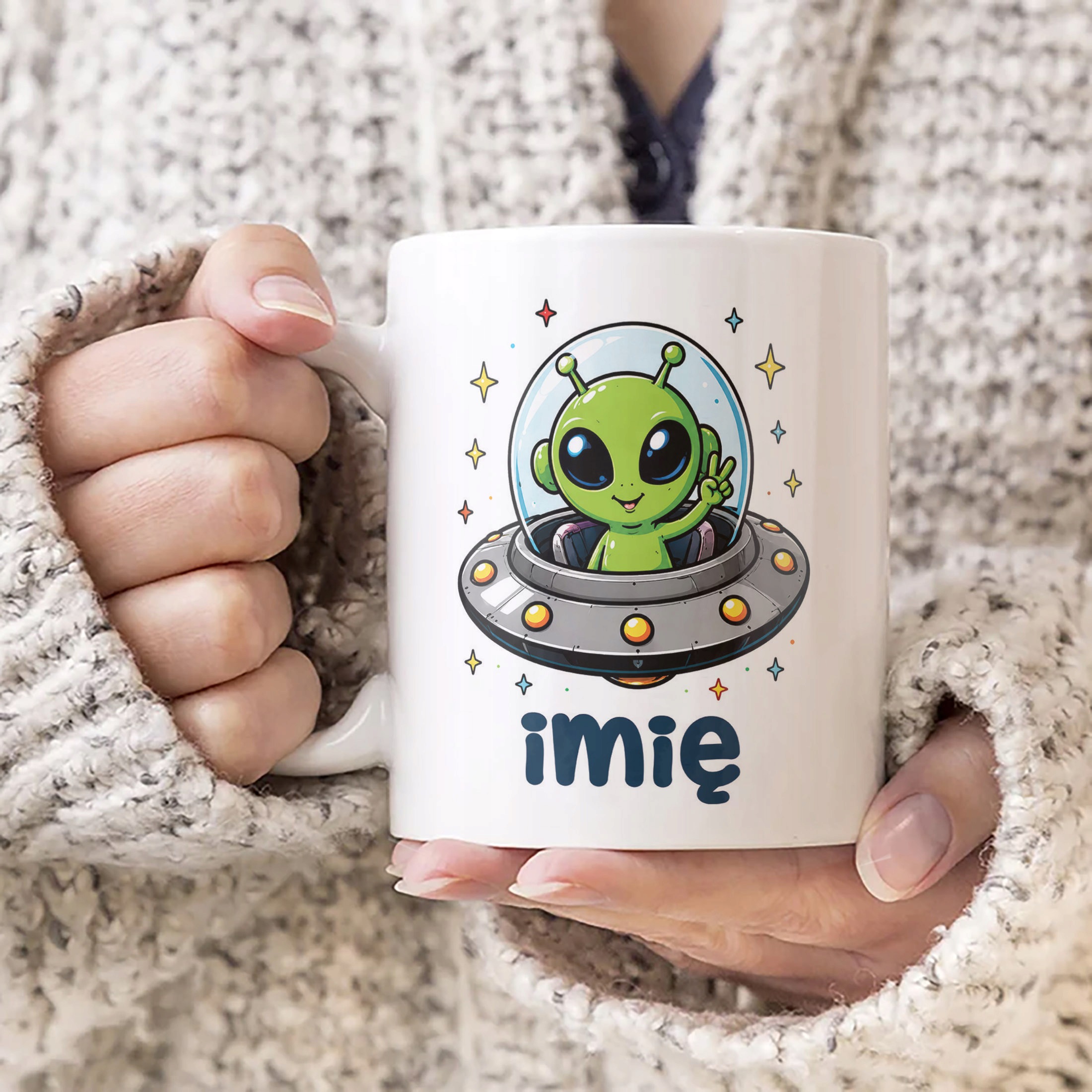Zestaw Personalizowany Plecak Worek Kubek Kosmita UFO Prezent