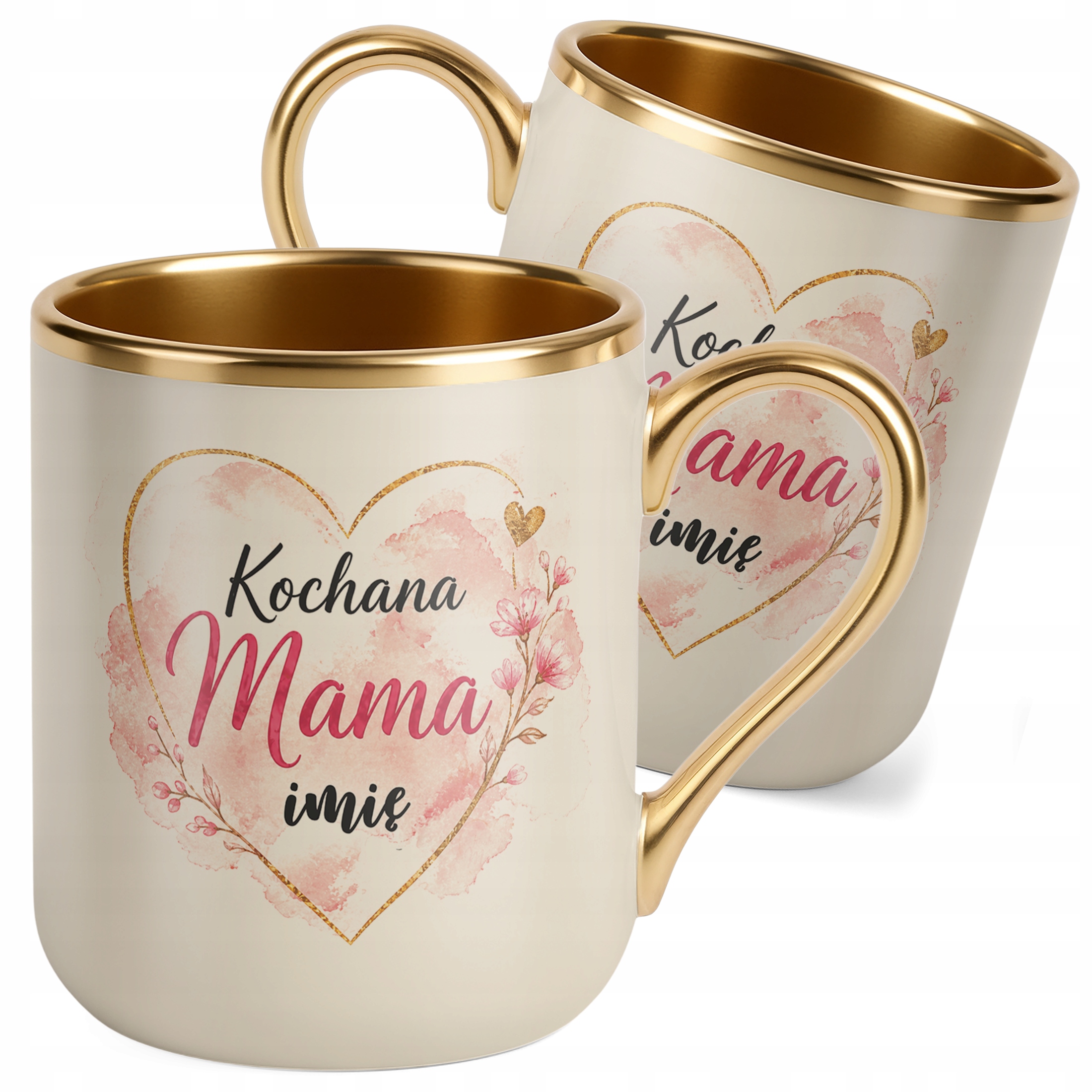 Kubek premium złoty ecru personalizowany dla mamy prezent Dzień Matki