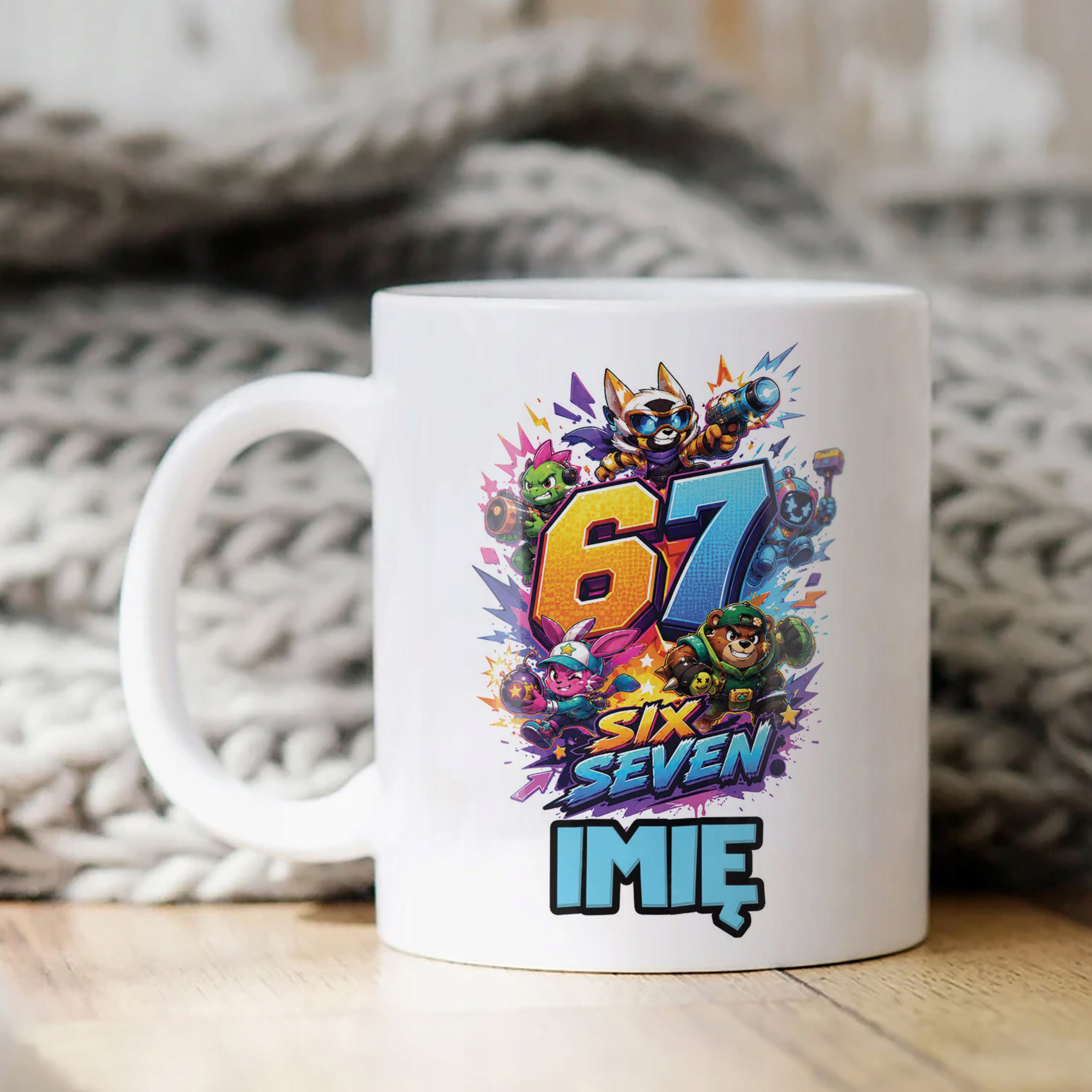 Biały Kubek z nadrukiem personalizowany SIX SEVEN Dla Dzieci Prezent