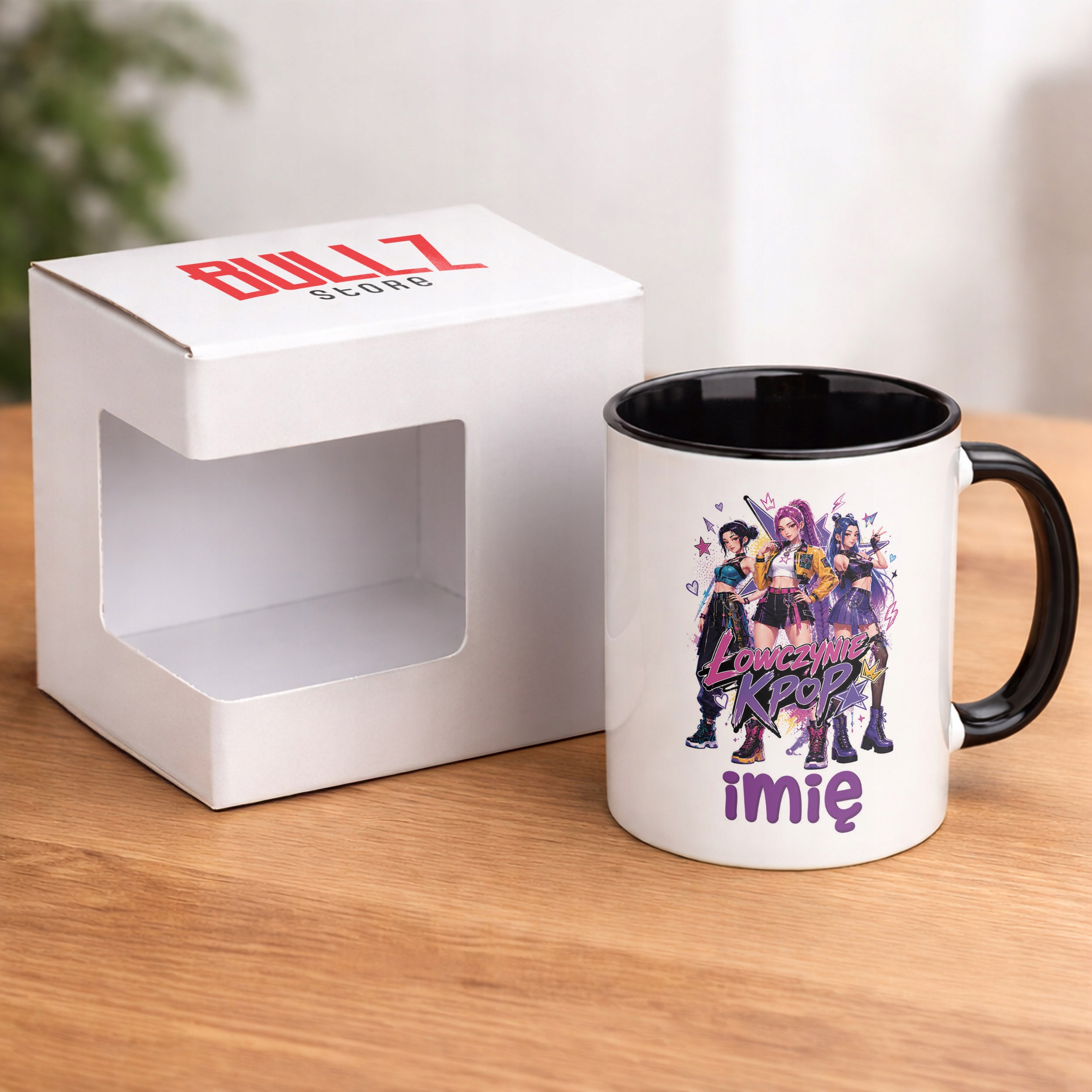 Zestaw Personalizowany Kubek Czarny Poduszka Łowczynie Kpop Prezent
