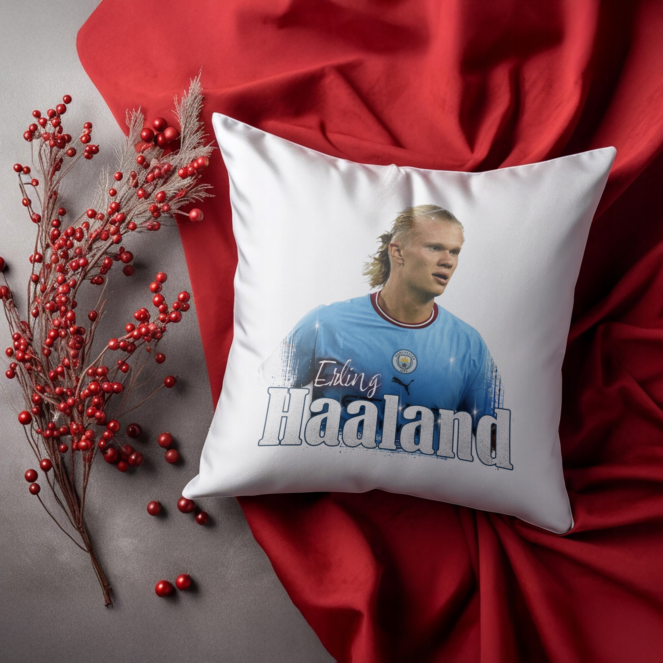Zestaw Kubek + Poduszka Haaland dla kibiców Manchester City