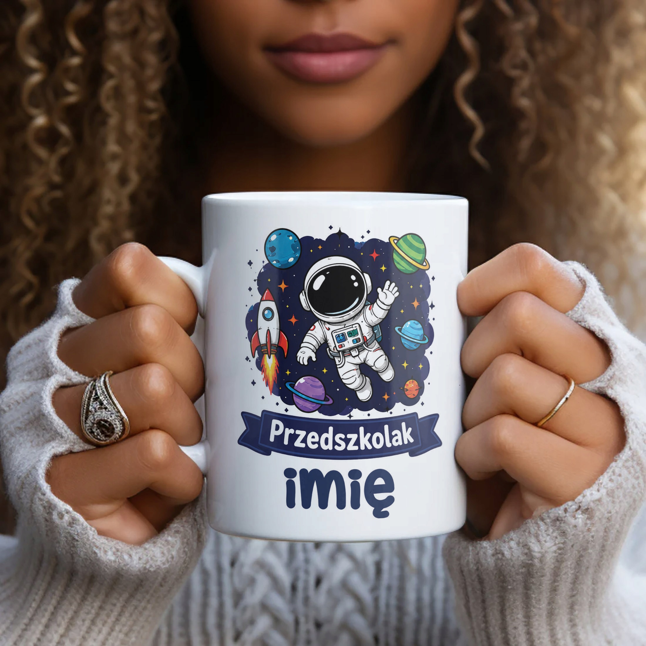 Biały Kubek z nadrukiem personalizowany Przedszkolak Szkoła Dla Dzieci