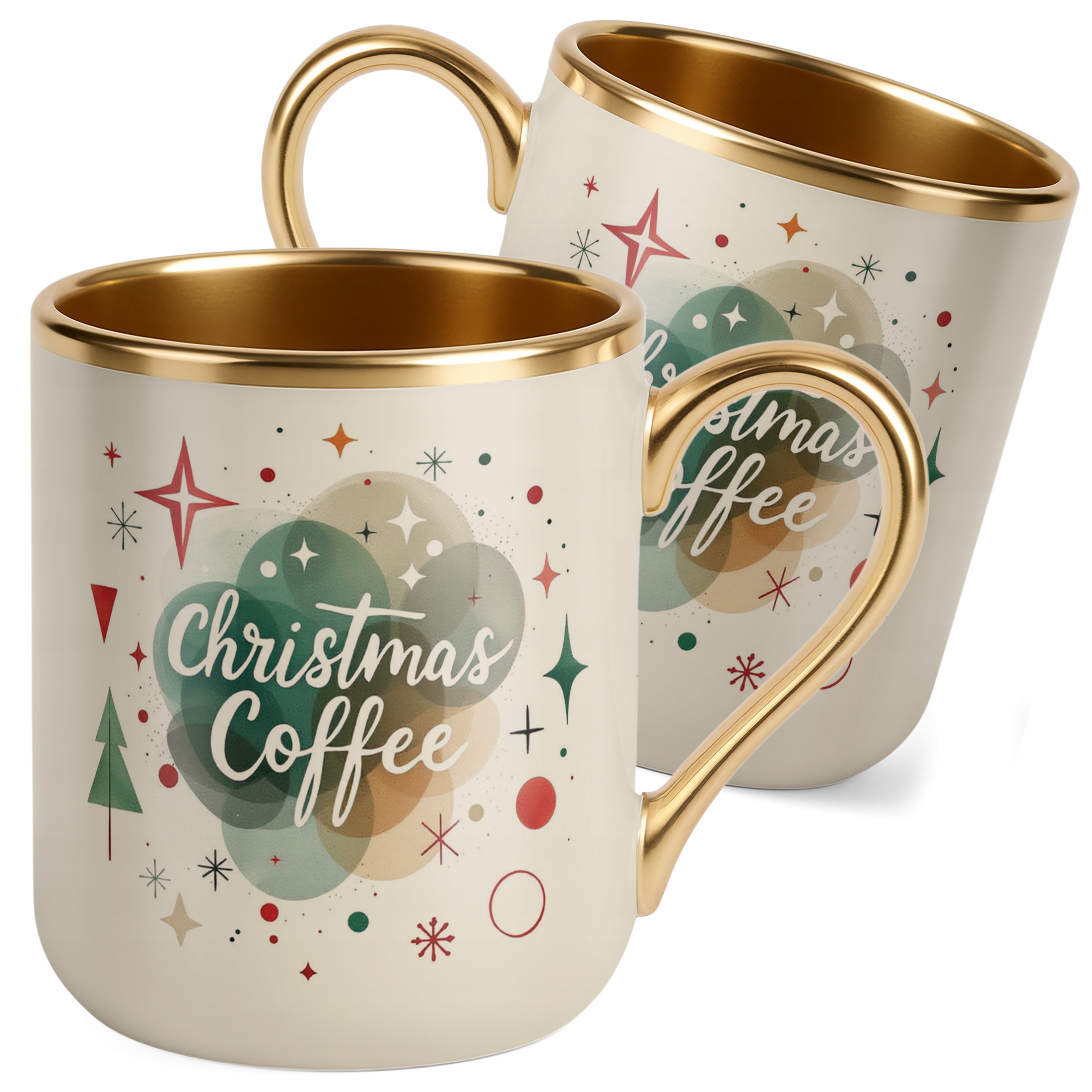 Kubek Premium Złoty Ecru Świąteczny Christmas Coffee Boże Narodzenie