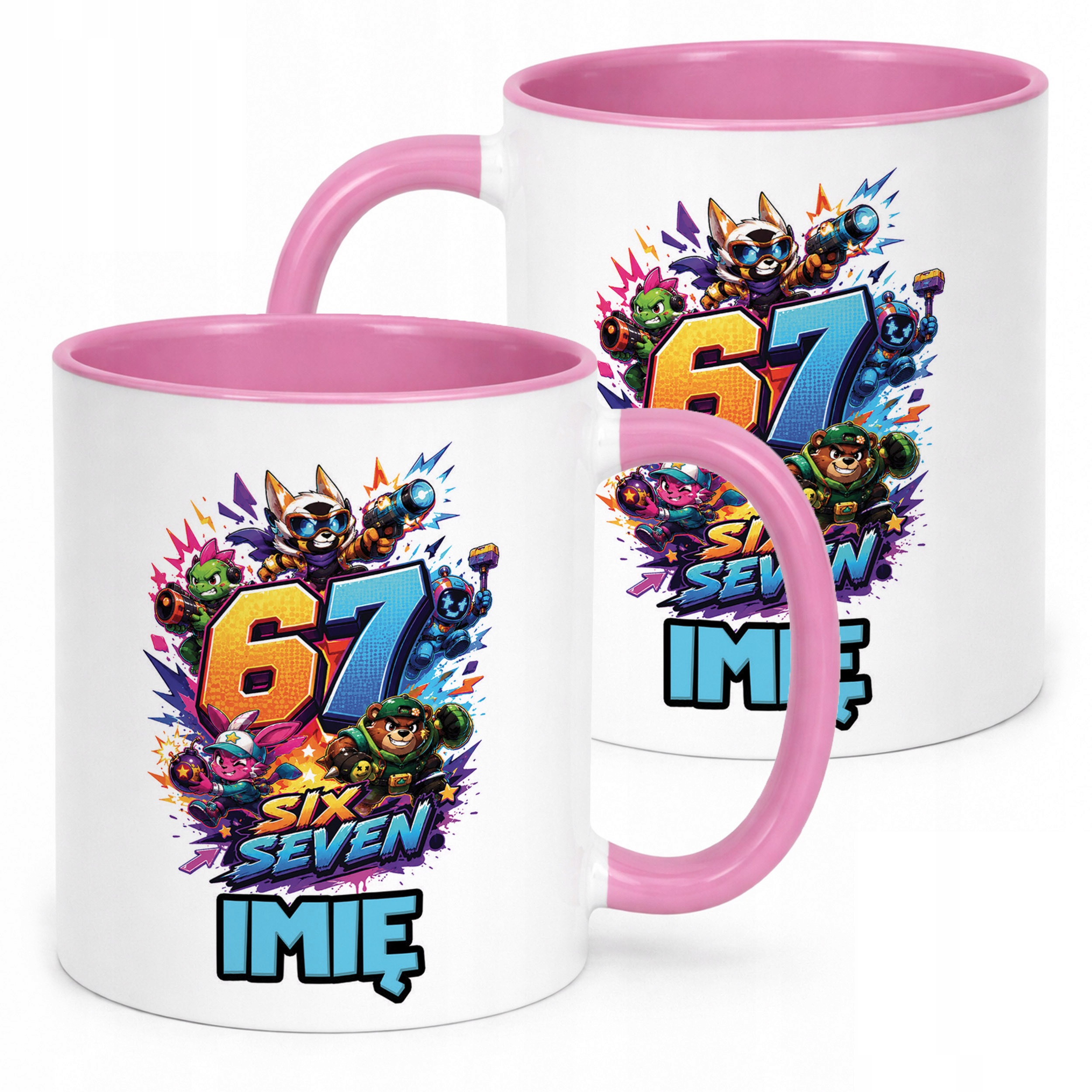 Kubek Różowy z nadrukiem personalizowany SIX SEVEN Dla Dzieci Prezent